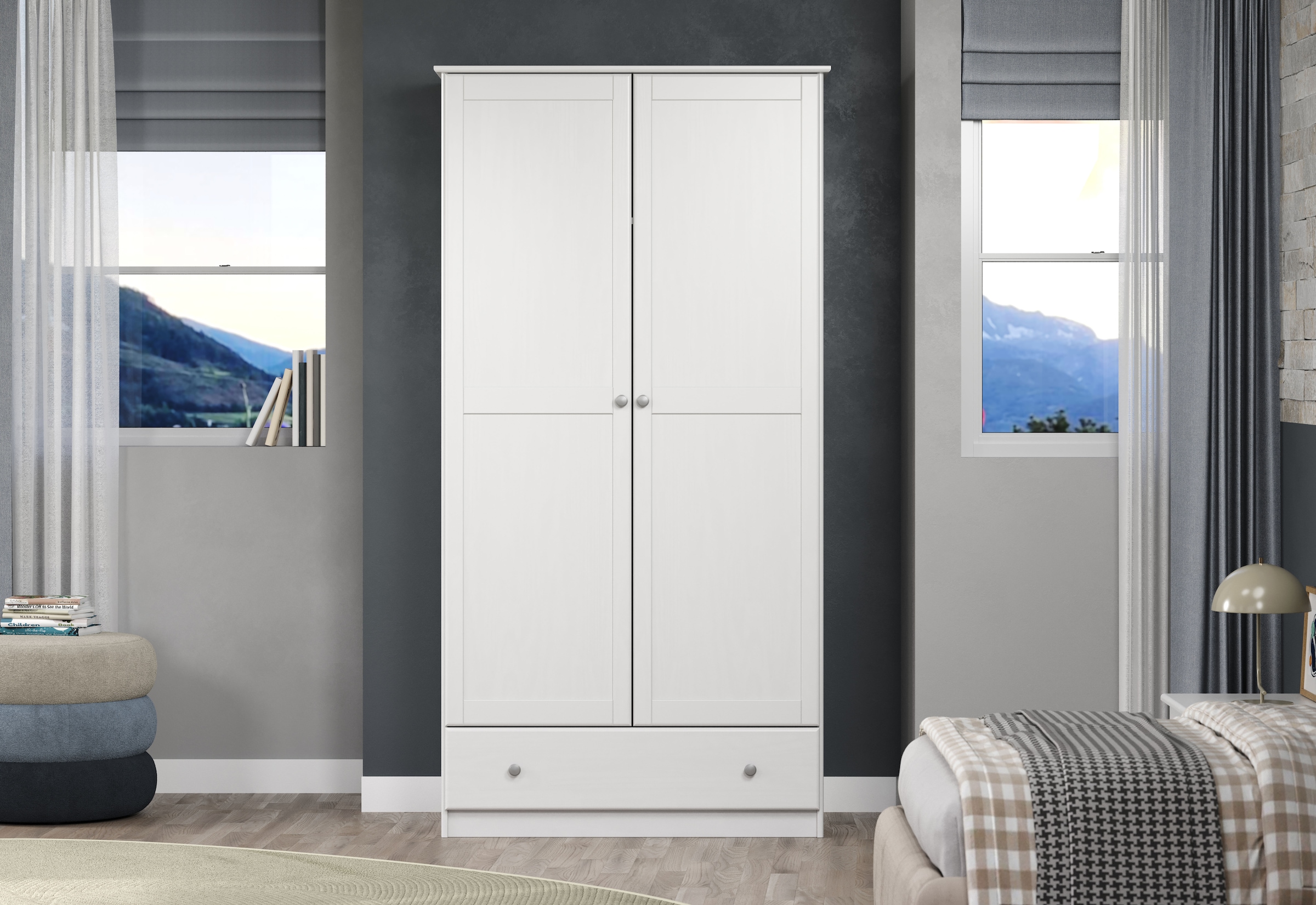 Home affaire Kleiderschrank »Delsbo Garderobenschrank Wäscheschrank Schlafzimmer Massivholz« Bestseller Schrank in Landhaus Design, 1 Stk. tlg. Drehtürenschrank aus Kiefernholz - mit Schublade und Kleiderstange