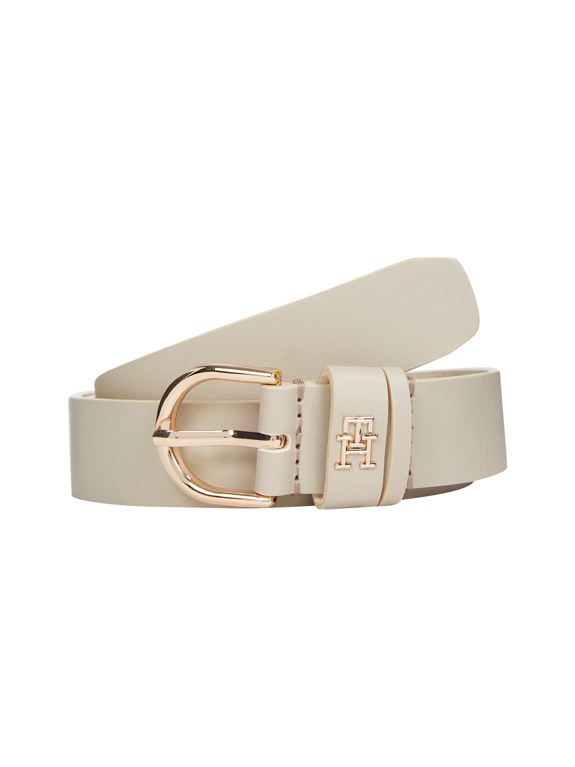 Image of Tommy Hilfiger Ledergürtel "ESSENTIAL EFFORTLESS 2.5 cm breit GOLD" Logoemblem, weiche Haptik, ovale Einfachdornschliesse