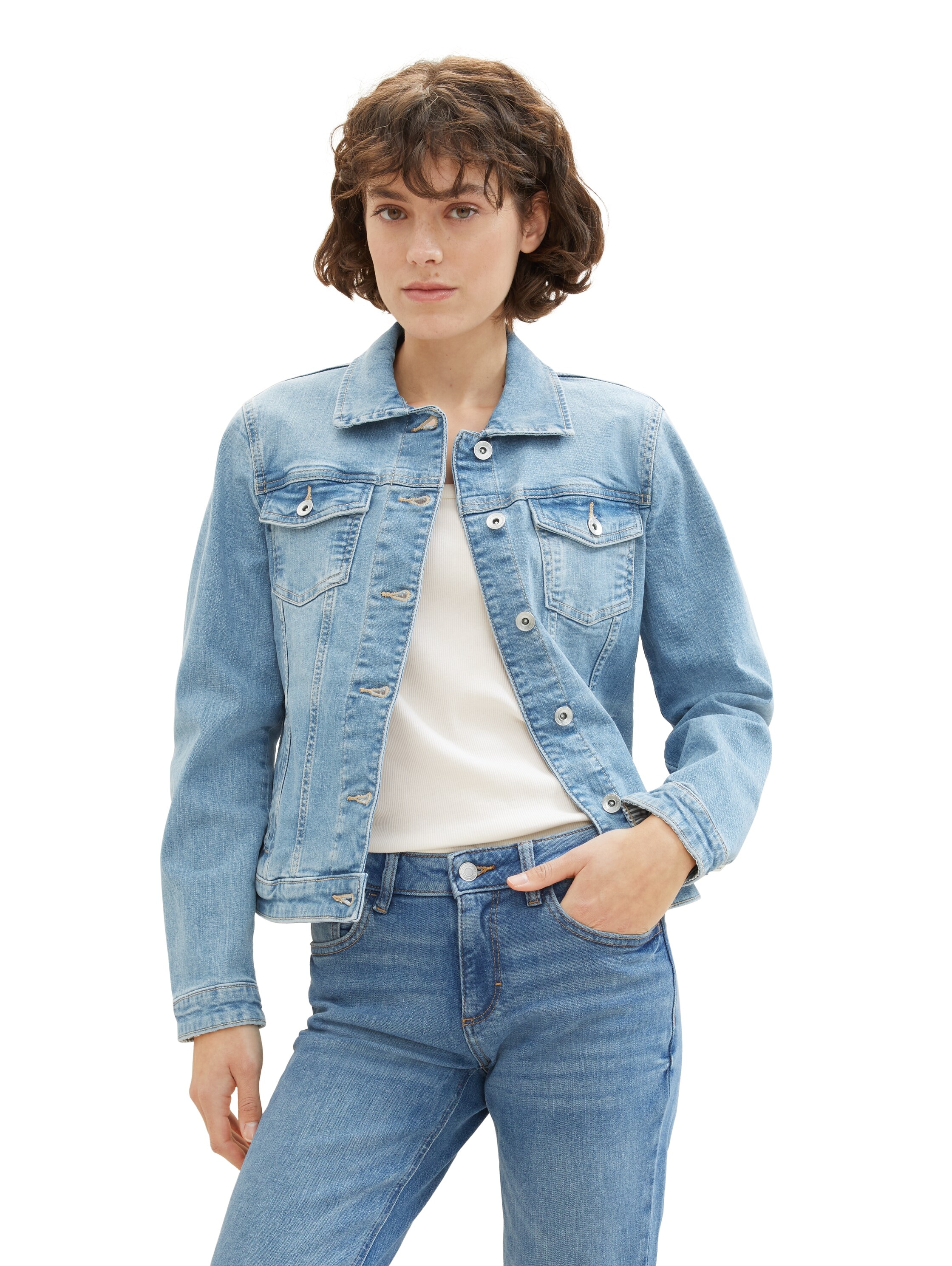 Image of TOM TAILOR Jeansjacke ohne Kapuze mit Knopfleiste und Hemdkragen