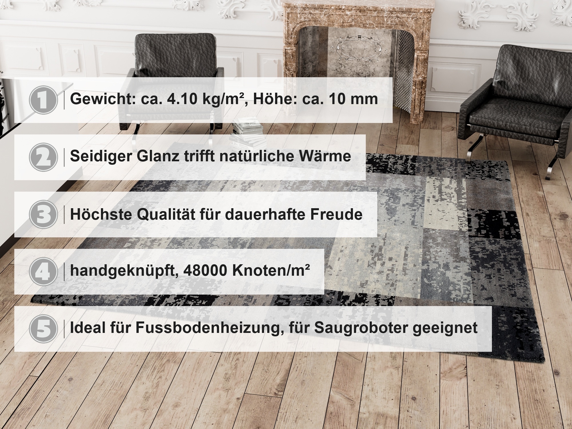 OCI DIE TEPPICHMARKE Teppich »AWARD MUSTANG« rechteckig 10 mm Höhe handgeknüpft, echter Design Teppich aus Nepal, 100% Naturfaser.