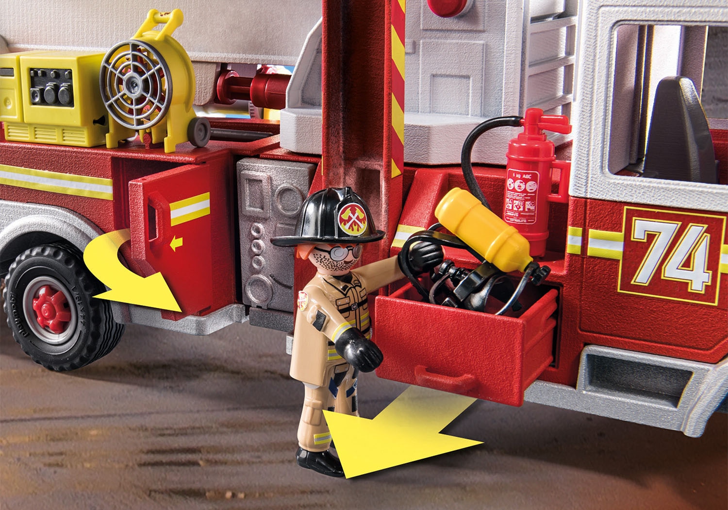 Playmobil® Konstruktions-Spielset »Feuerwehr-Fahrzeug: US Tower Ladder (70935), My Action Heroes«, (113 St.), mit Licht- und Soundeffekten, Made in Germany