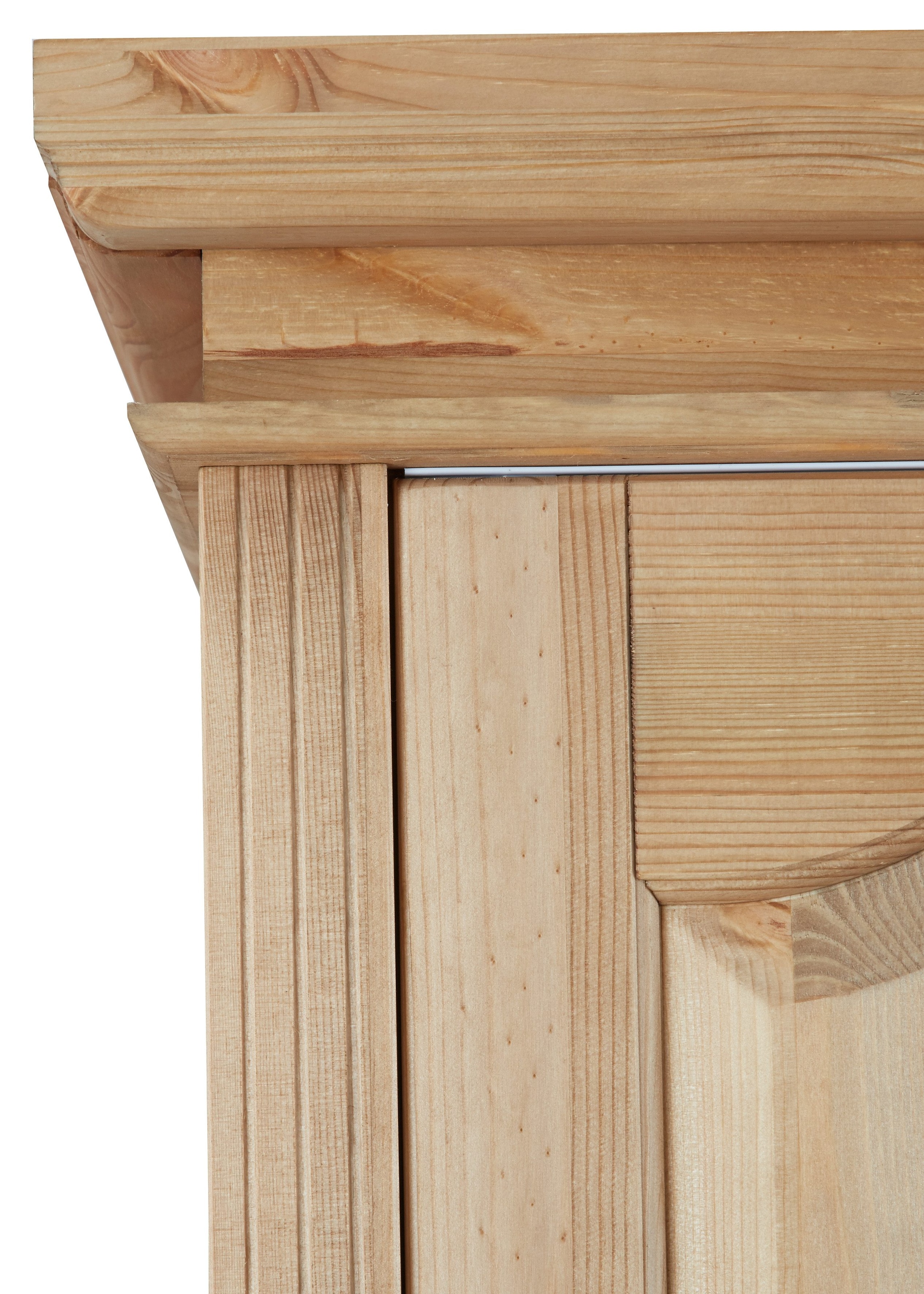 GOODproduct Schiebetürenschrank »Konrad, Landhausstil, rustikal, mit Schubladen + Spiegel, Kassetten« massive Kiefer, FSC®-zertifiziert, Messinggriffe