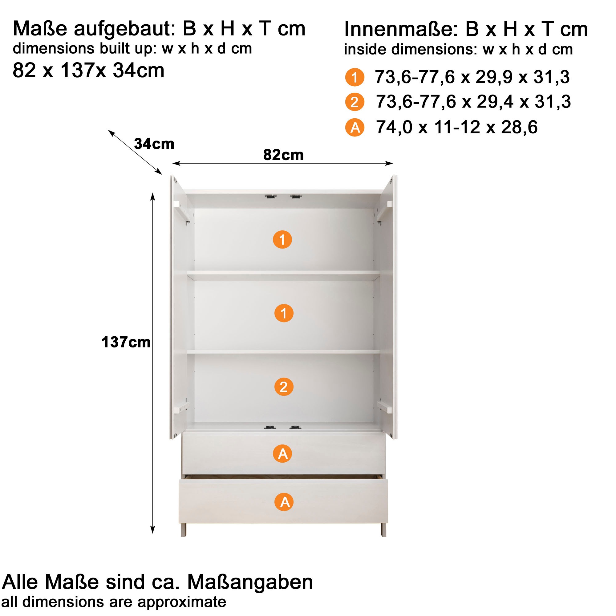 Home affaire Kleiderschrank »Aarhus« 1 Stk. tlg. Weisser, griffloser Massivholz Schrank - Mit 2 praktischen Schubladen
