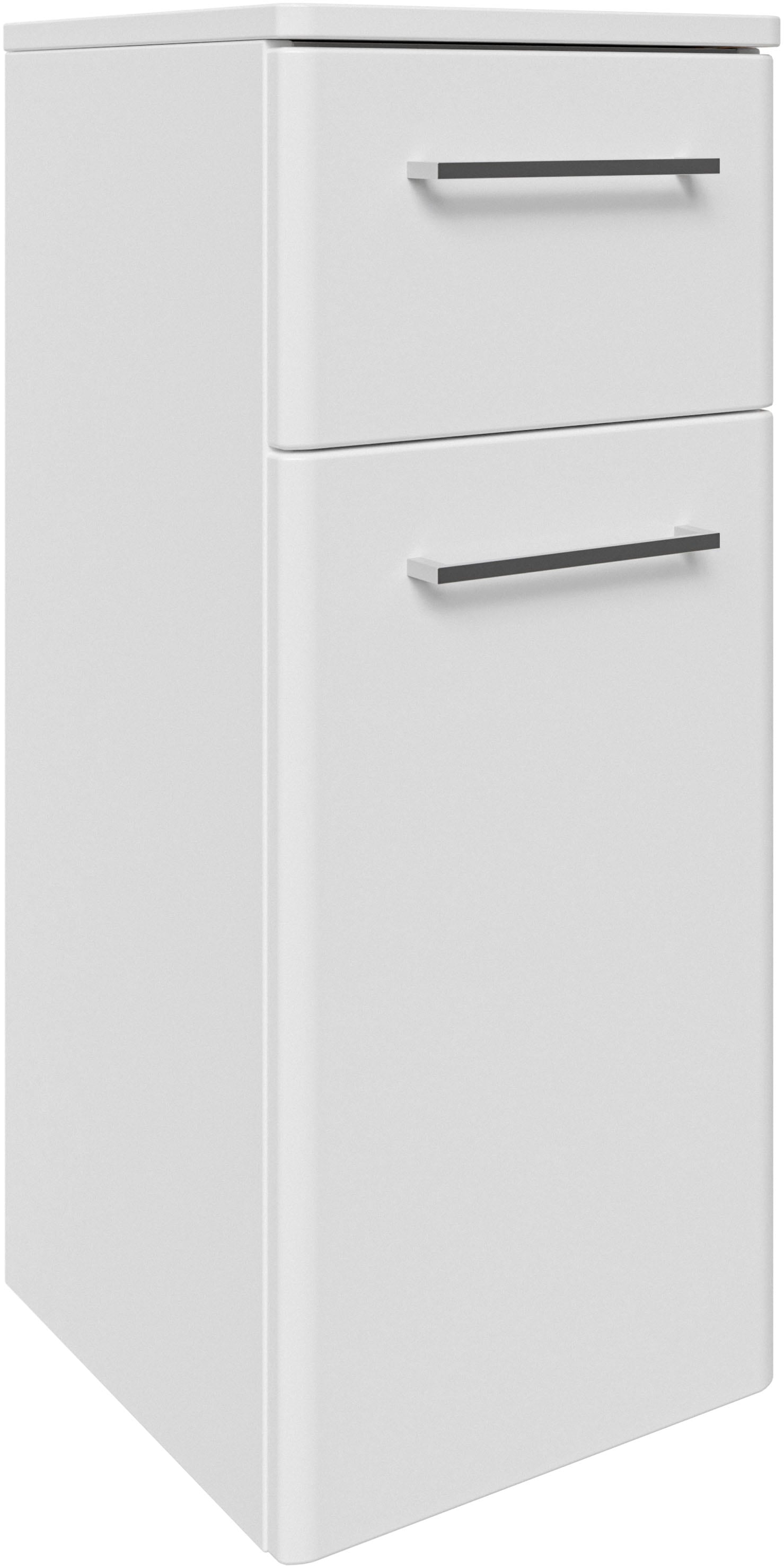 Image of Saphir Unterschrank "Quickset 316 Badschrank 1 Tür, 1 Schublade, 30cm breit, Weiss Hochglanz" Badezimmer-Unterschrank inkl. Türdämpfer, Griffe in Chrom Glanz