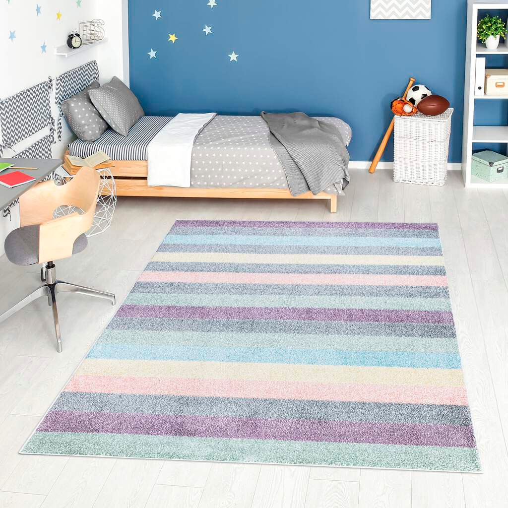 Carpet City Teppich »YOUNG955«, rechteckig, 11 mm Höhe, Bunter Kinderteppich mit Streifen-Muster