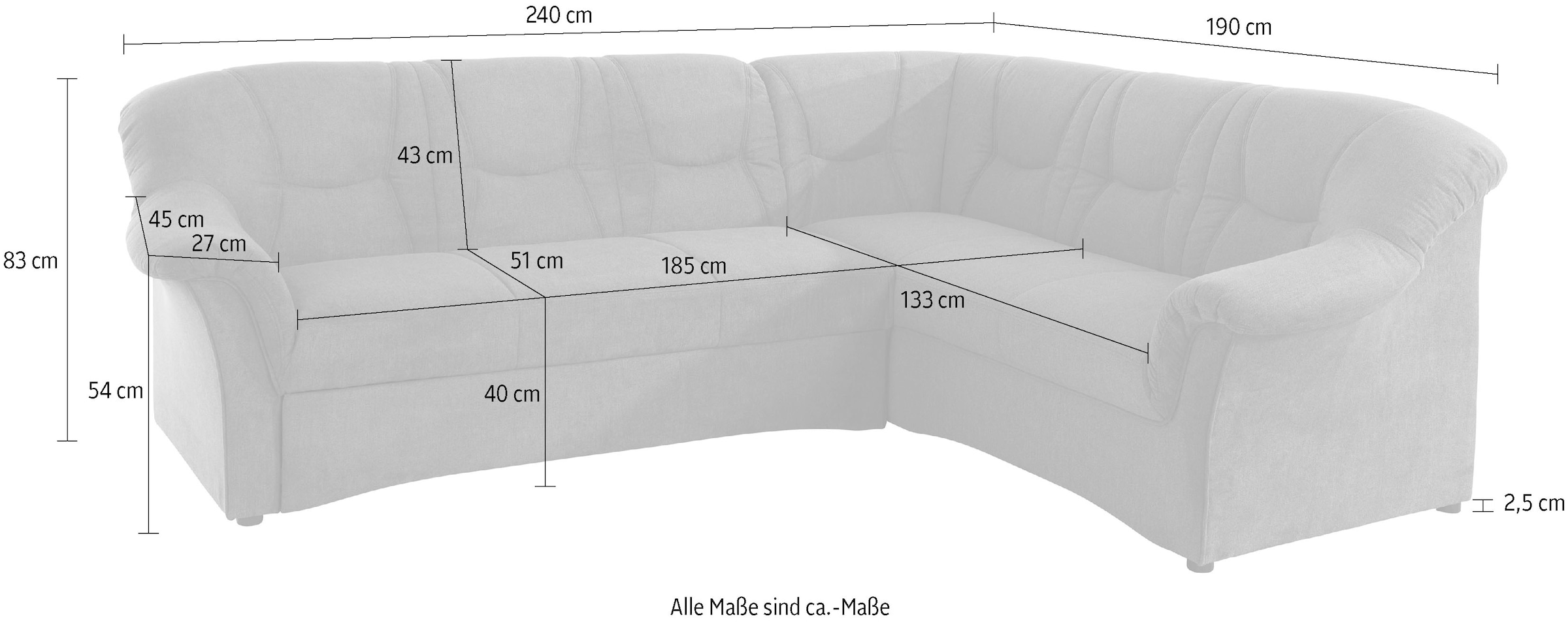 DOMO collection Ecksofa »SARAFINA 240x190 cm, auch mit Federkern für mehr Sitzkomfort!« whlw. mit Bettfunktion, elegantes Design, L-Form