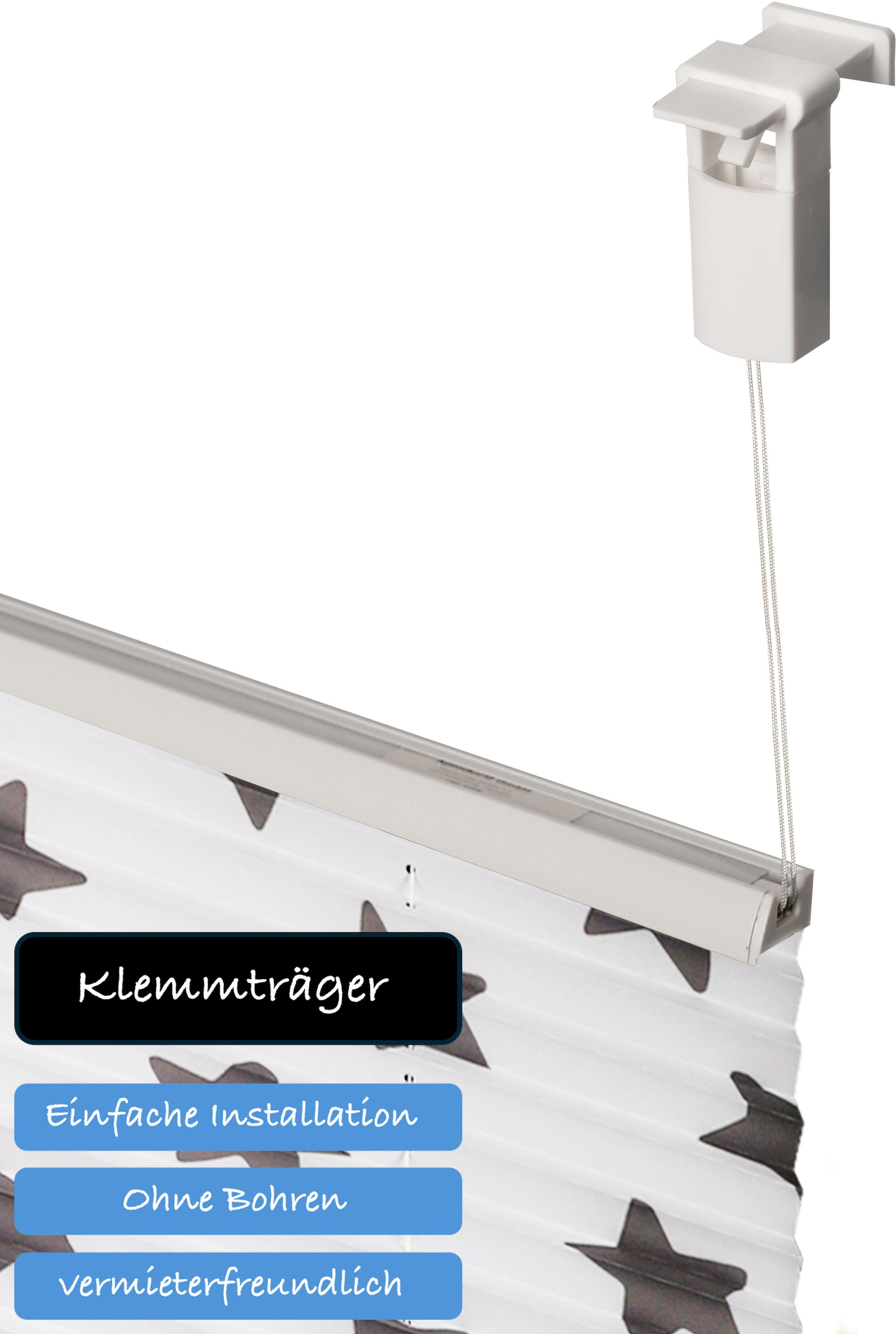 Lüttenhütt Plissee »Stern«, Lichtschutz, ohne Bohren, verspannt, im Fixmass, mit Sternen bedruckt