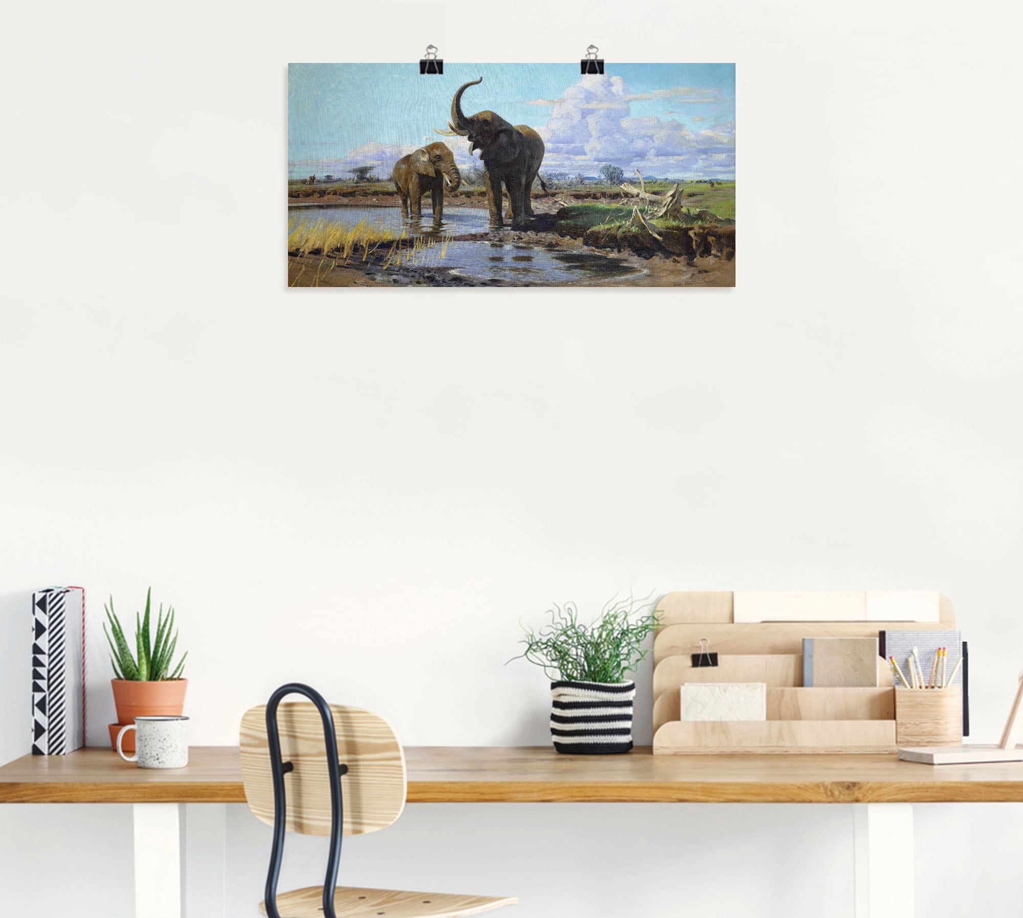 Artland Kunstdruck »Elefanten an der Wasserstelle.«, Wildtiere, (1 St.), als Alubild, Leinwandbild, Wandaufkleber oder Poster in versch. Grössen