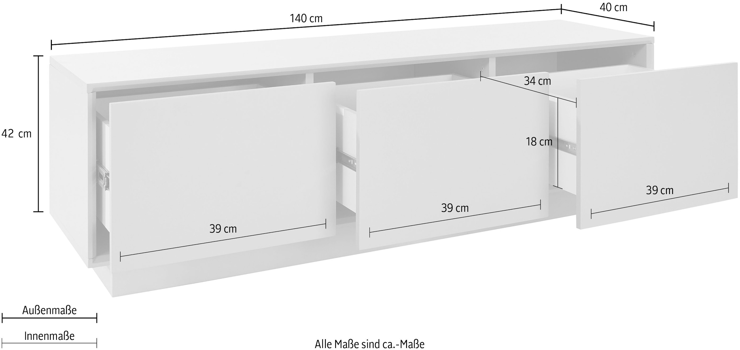 homsy by Ana Johnson Meuble TV »Storvia« seidenmatte Lackierung, geräuschlose Soft-Close-Schubladen, B 140 cm