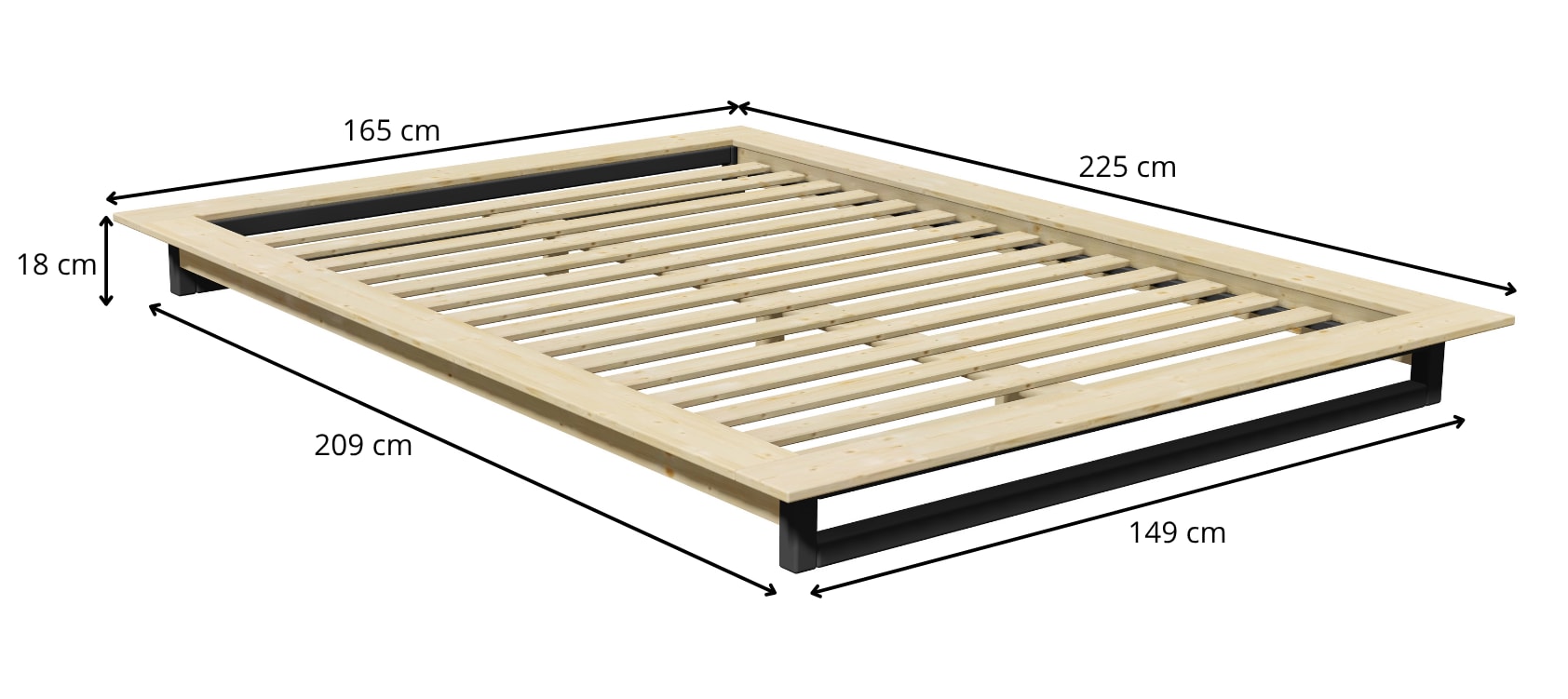 GOODproduct Futonbett »Kobe, Massivholzbett aus Kiefer im Industrial Design, 200 KG belastbar« B/T/H:165/225/18,1 cm,  stabiles Kufengestell,  rundum Ablagefläche, FSC, Made in Europe