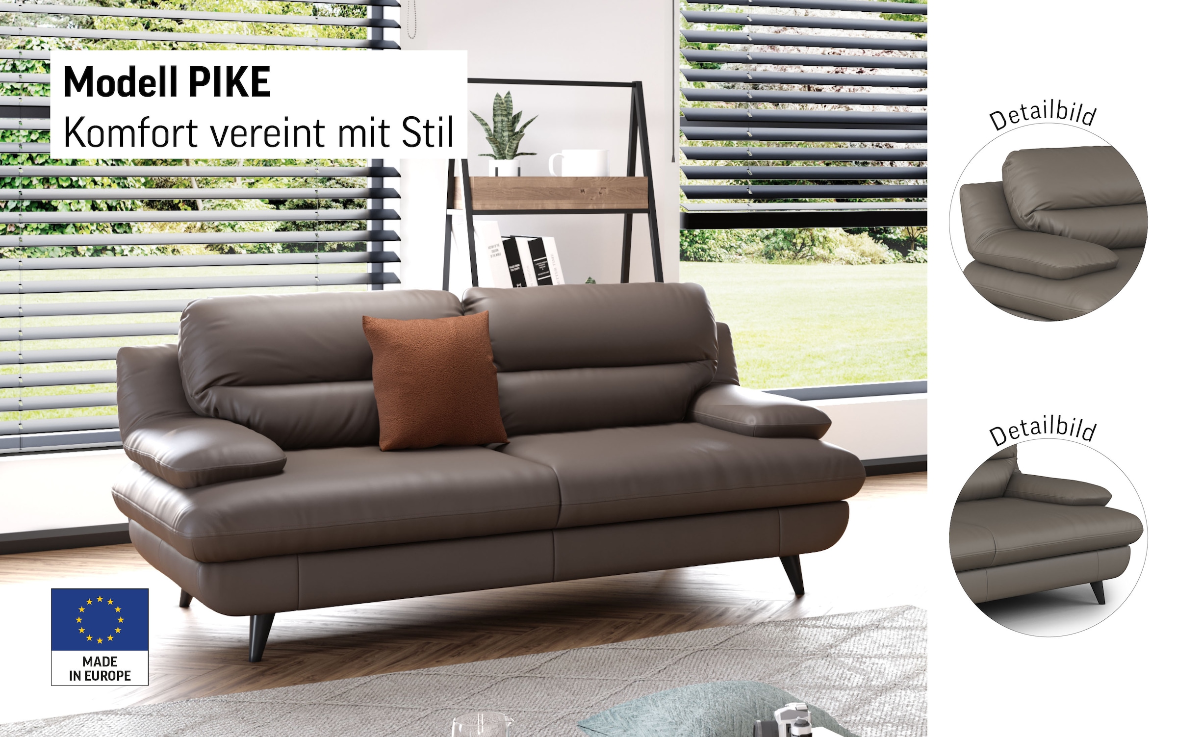 COTTA 2,5-places »Pike, B: 198 cm« mit Metallfüsse, wahlweise auch in Echtleder