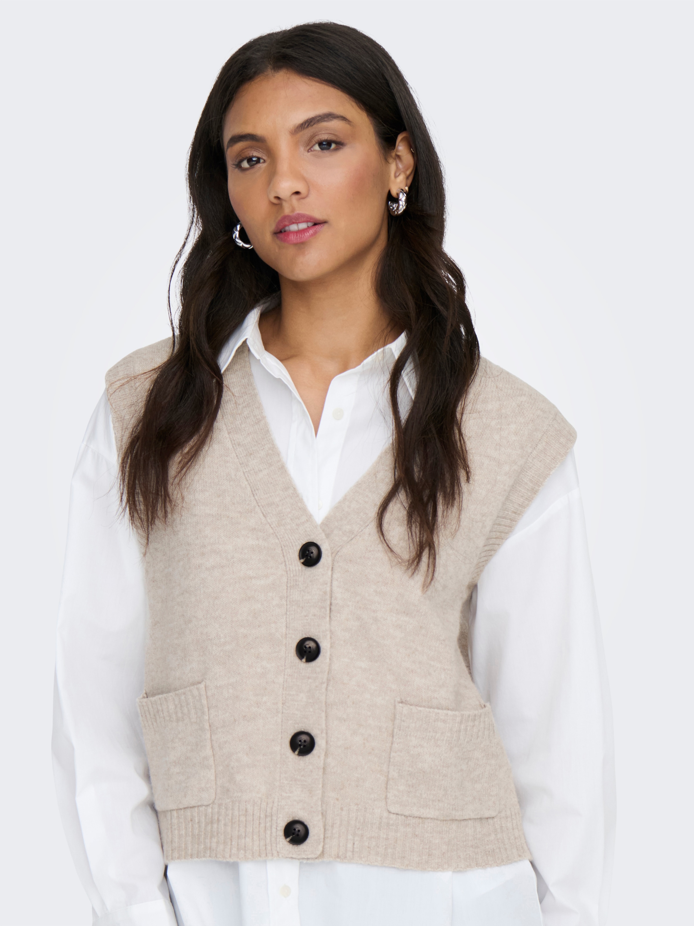 JDY Gilet tricoté »JDYSUPER S/L V-NECK VEST KNT NOOS« mélange de matériaux