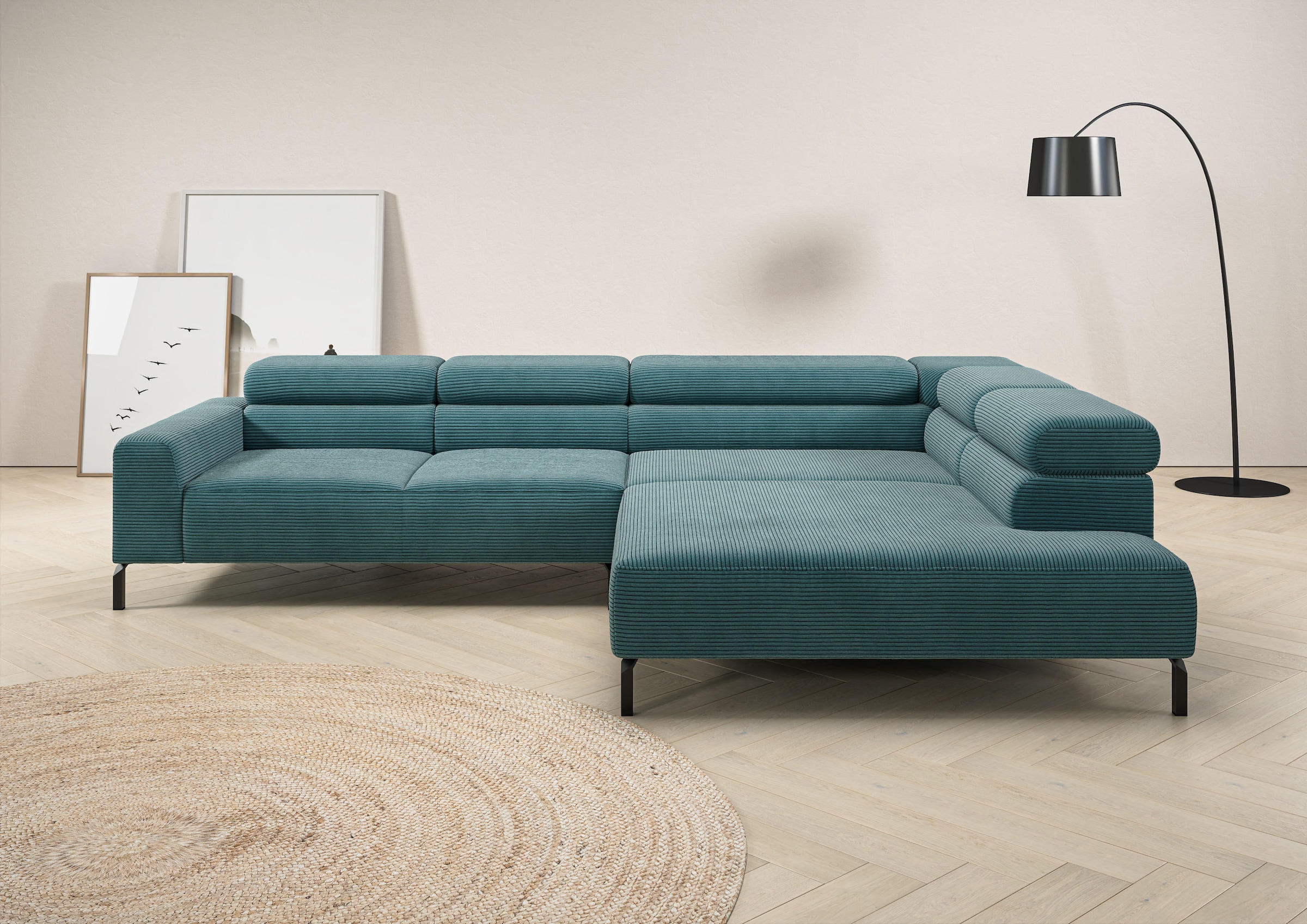 Image of Home affaire Ecksofa "Antonelli, L-Form, inkl. Kopfteilverstellung, Breite 312 cm, bequem" mit elektrischer Sitztiefenverstellung, in Cord, petrol