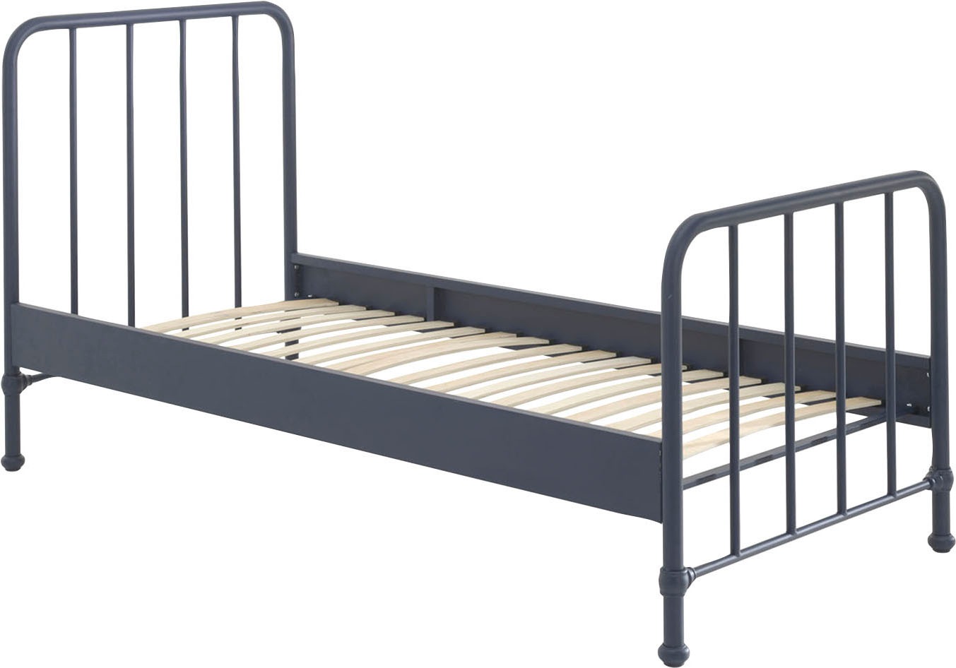 Vipack Lit simple en métal Bleu Denim mat Bronxx 90x200cm