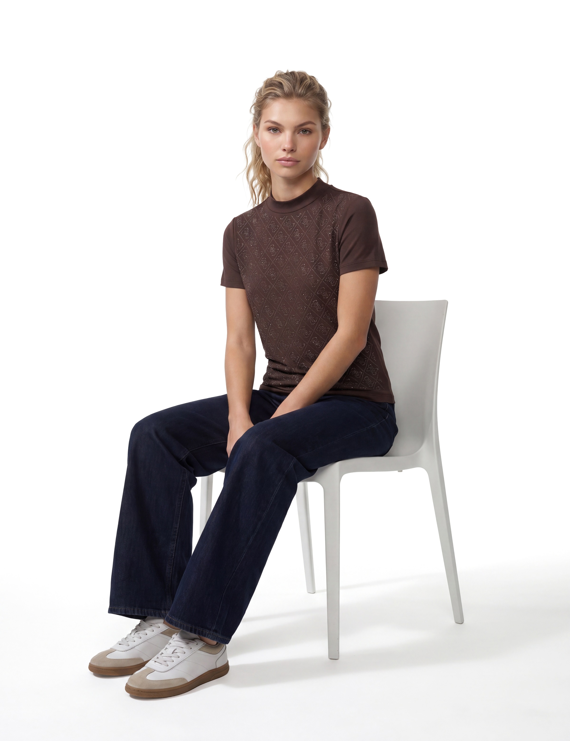 Guess T-Shirt »SS MOCK NECK ALL OVER 4G TEE« mit Strassbesatz, Slim Fit