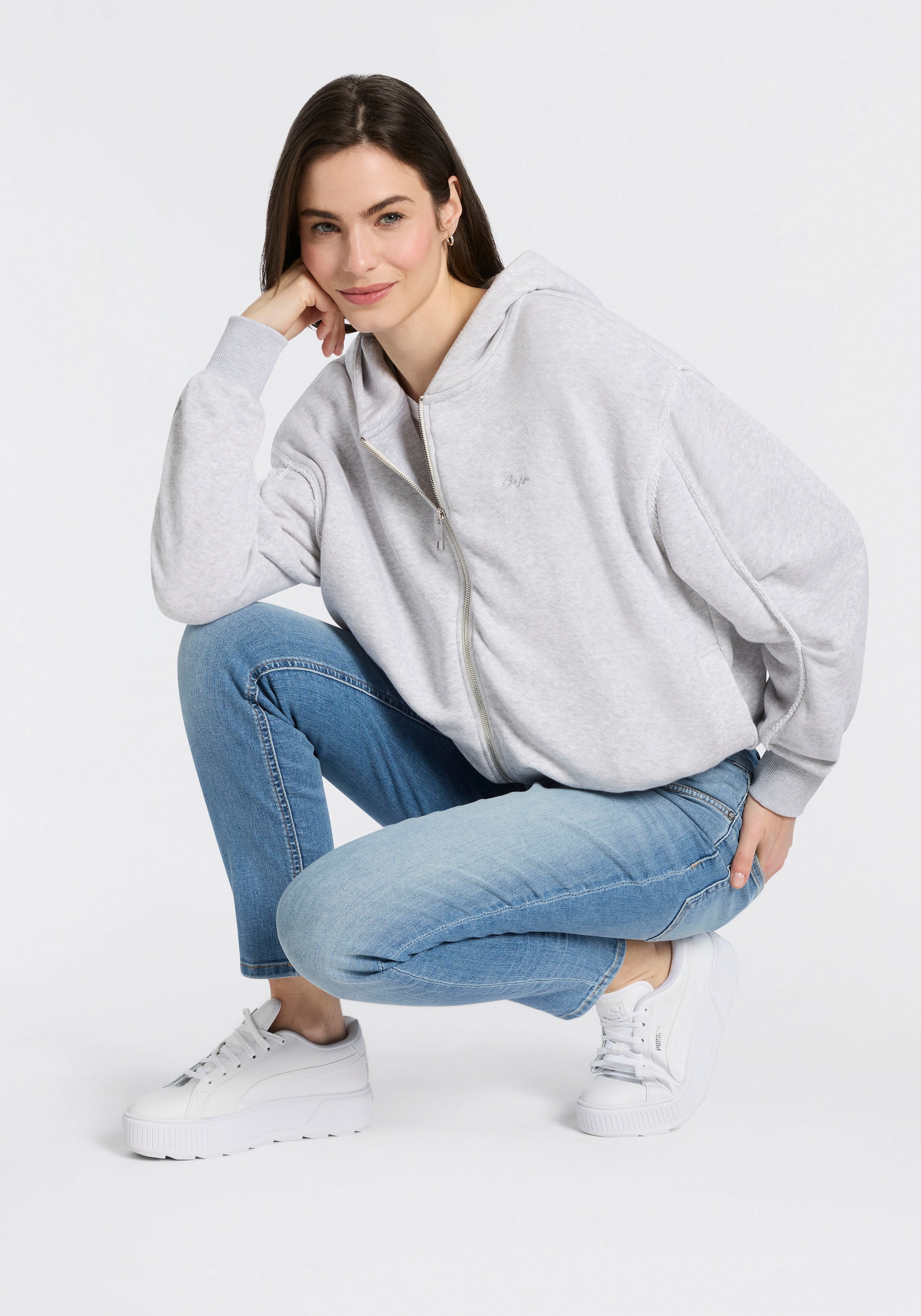 BOSS ORANGE Kapuzensweatjacke »Elendy Premium Damenmode« im Balloon Fit