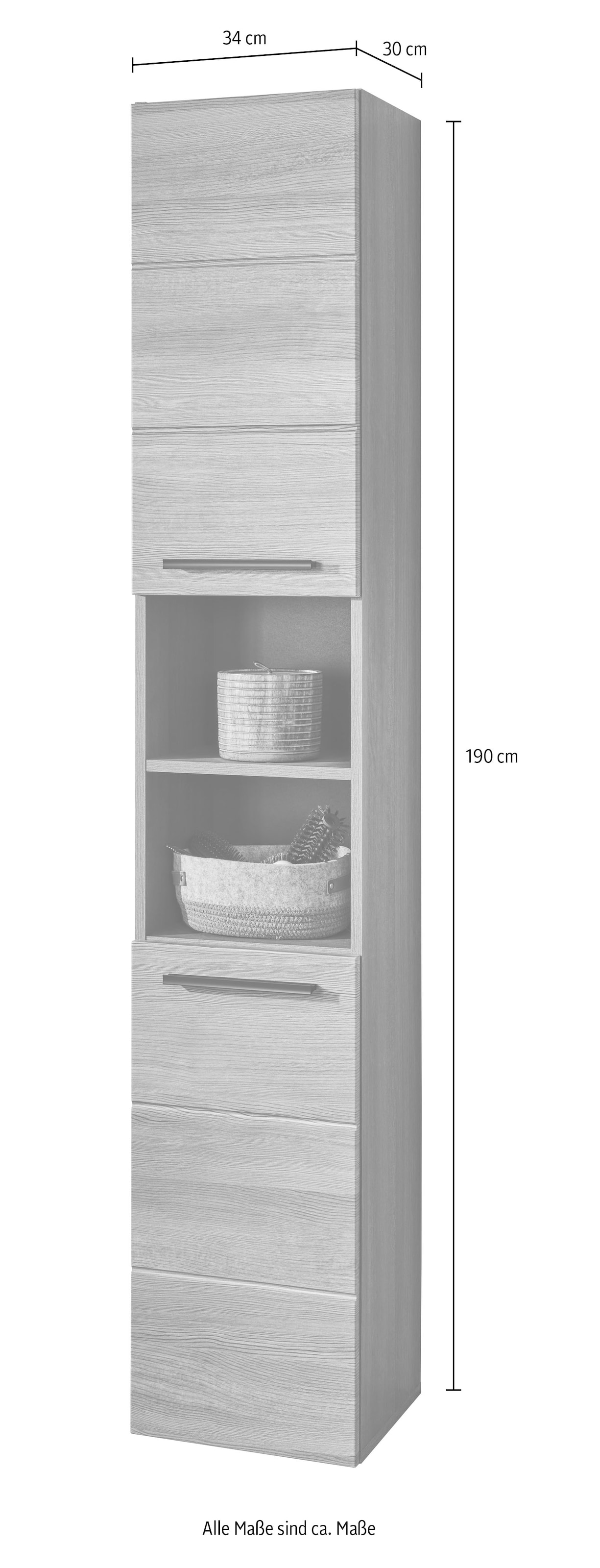 BASIC by Balculina Armoire haute »Silver,Badezimmerschrank BxHxT 34x190x30« 1 cuis tlg. largeur 34 cm, porte montable à gauche/droite, FSC-Mix 70%