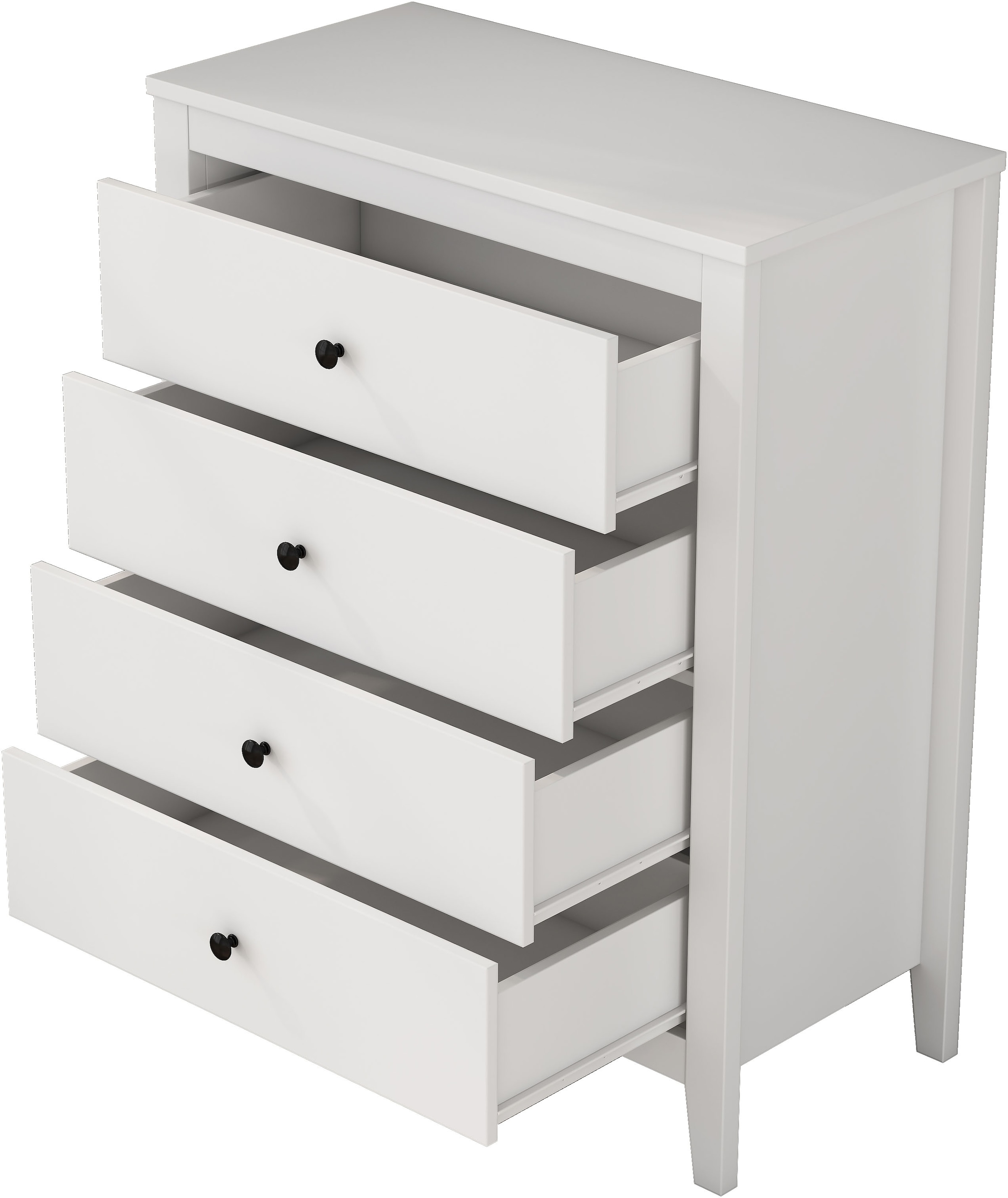 GOODproduct Commode à tiroirs »Borkum Sideboard mit 4 Schubladen Bestseller Landhaus weiss« hochwertige schwarze Griffe aus Metall, 