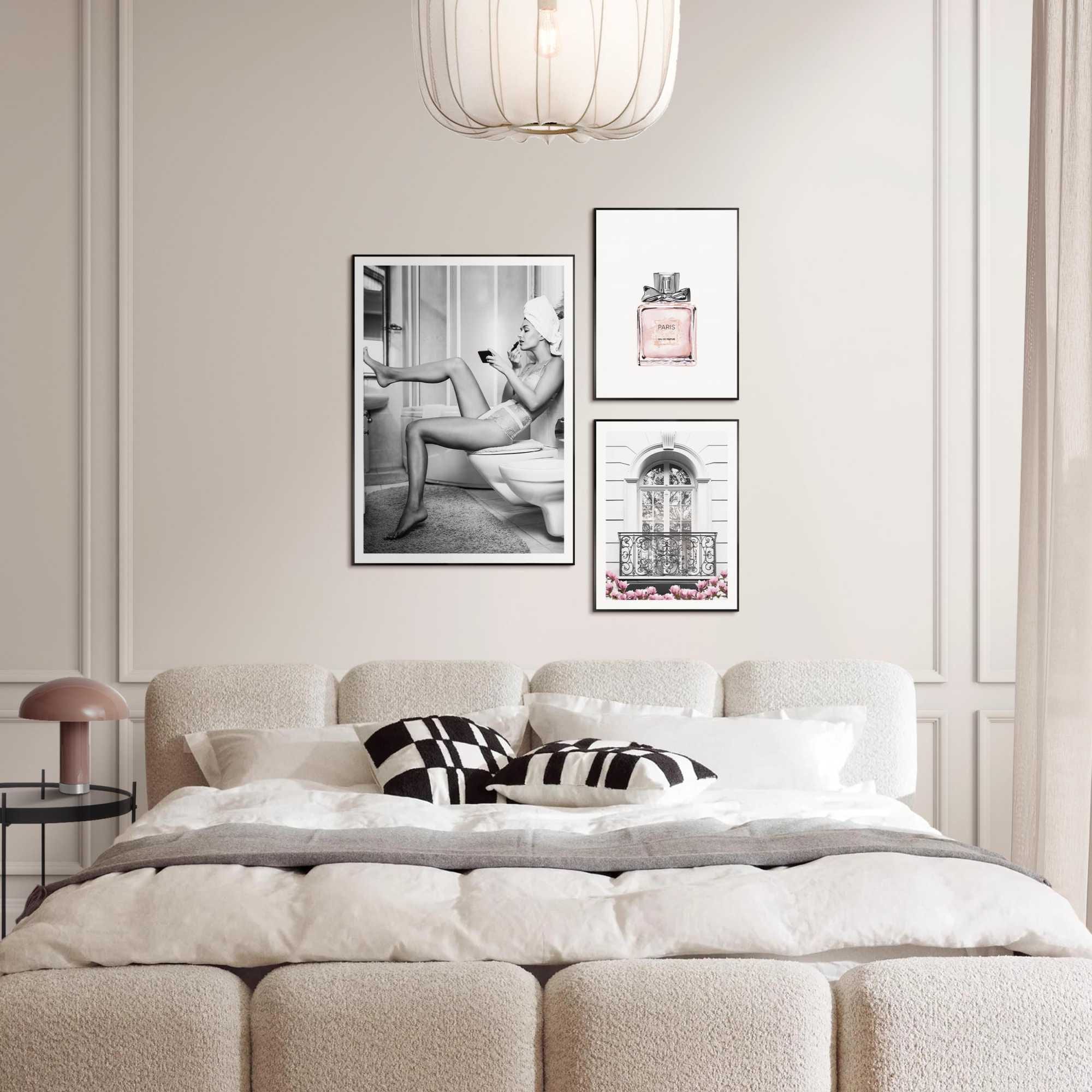 Image of Reinders Bild mit Rahmen "Pariser Vorbereitungen" Menschen 3 Stk. tlg. Schlafzimmer - Schwarz-Weiss - MDF - Frauen - 50x70 cm
