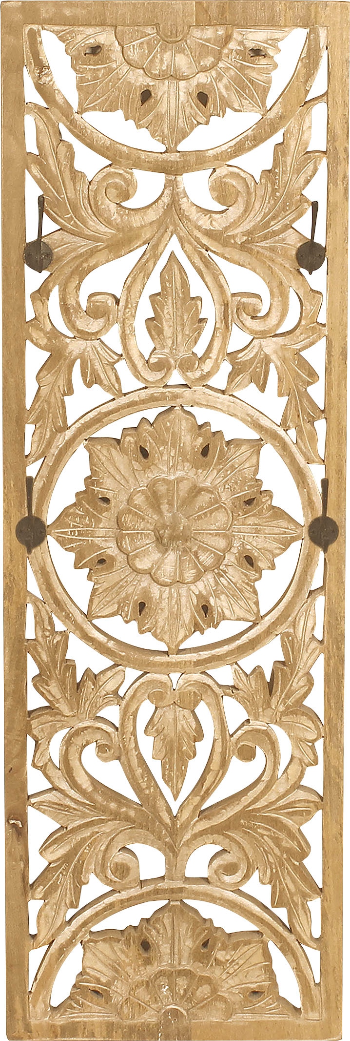 Image of SIT Garderobenpaneel "Naxos aus Mangoholz mit 4 Doppel-Haken" Aufwändige Schnitzereien im orientalischen Stil