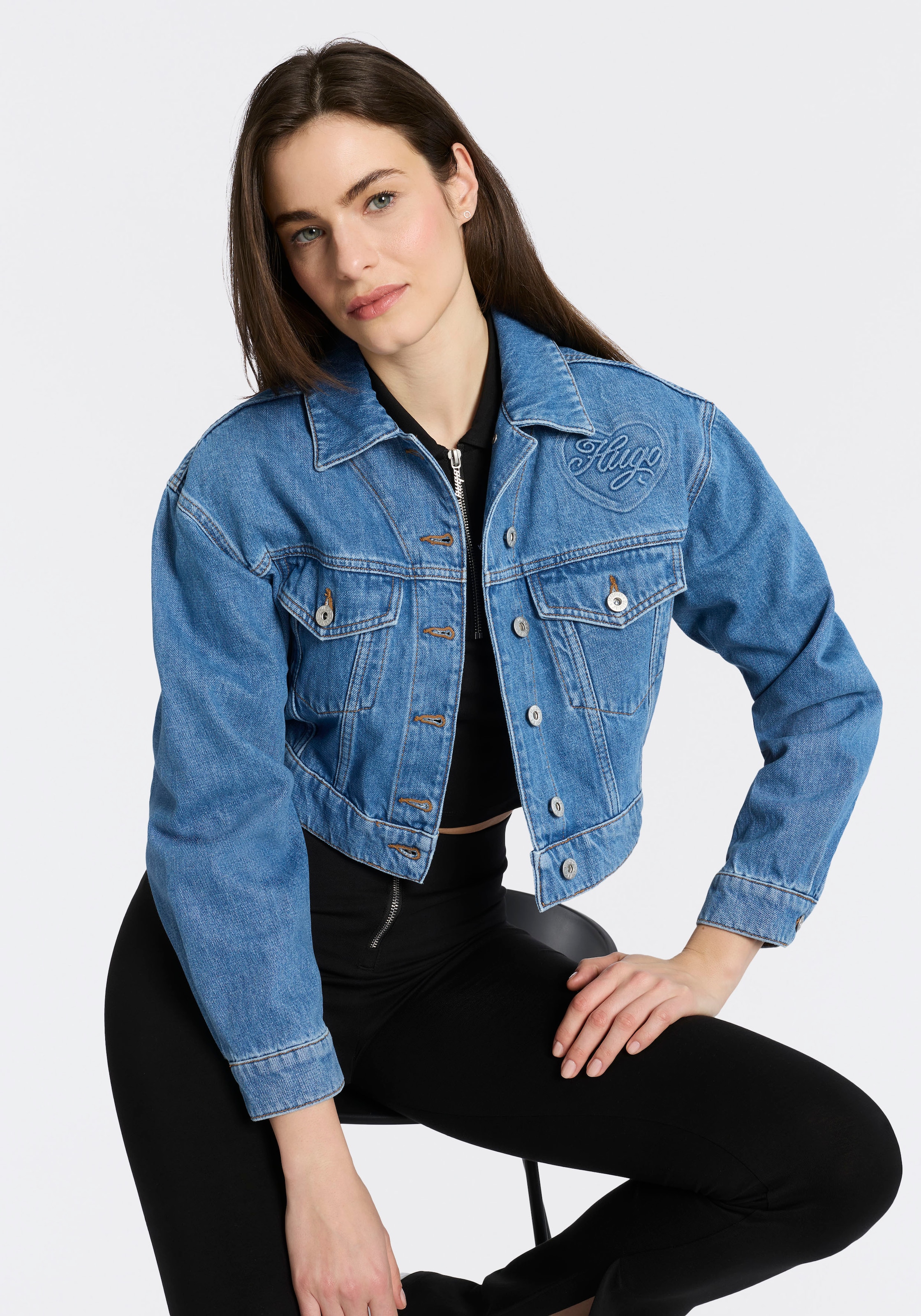 Image of HUGO Jeansjacke "Galatea" in Cropped-Länge