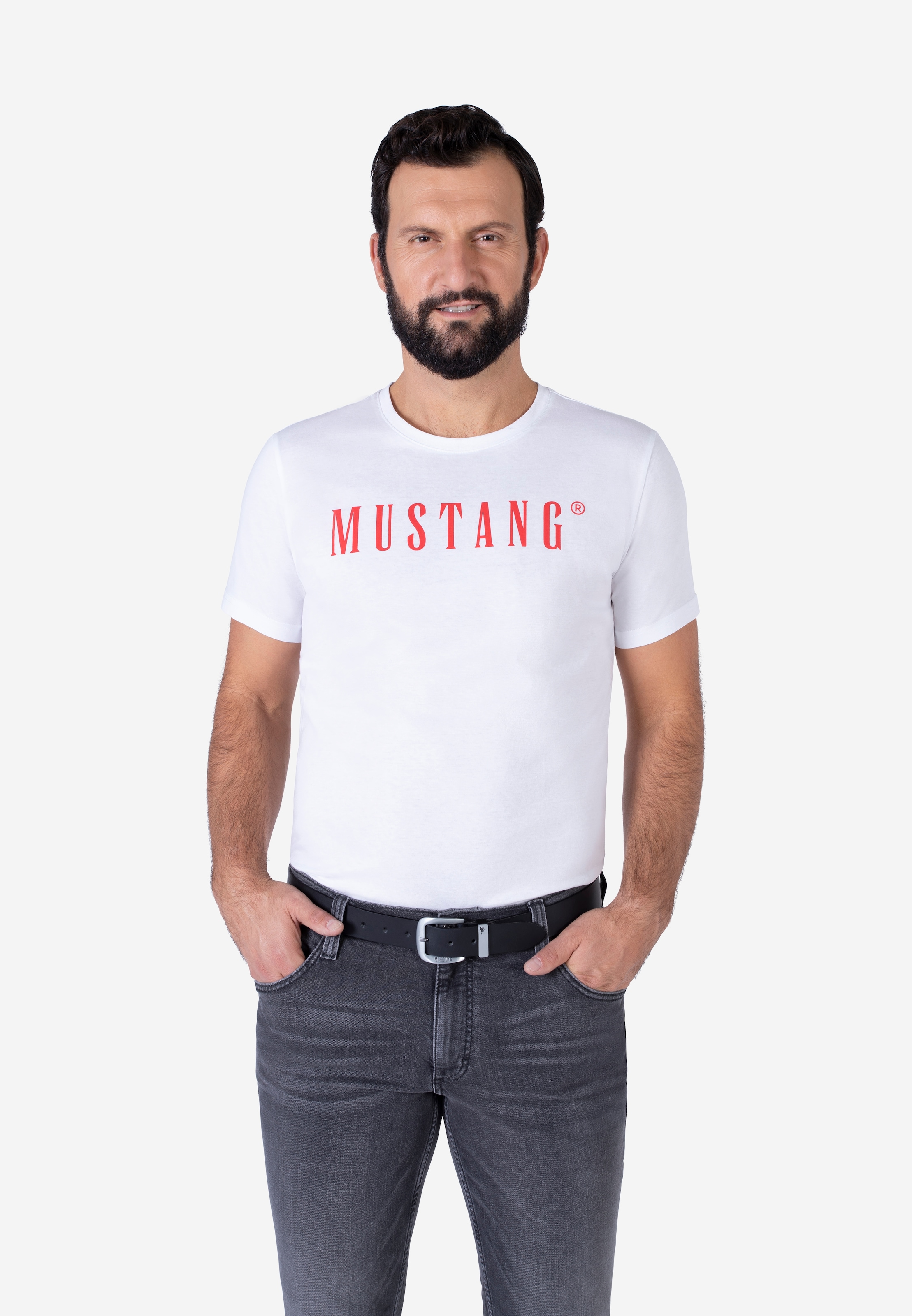 MUSTANG Ledergürtel, Überlänge, Dornschliesse in geschwärztem Silberfarben, 3,5 cm