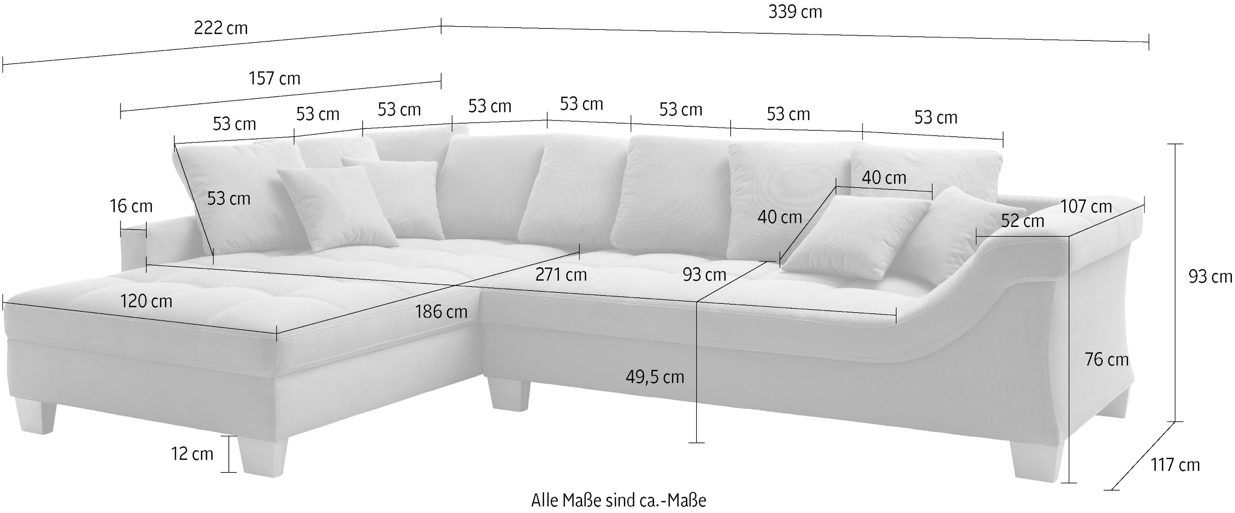 Mr. Couch Canapé d'angle »Bologna, L-Form, mit Kaltschaum« bis 140 kg pro Sitzplatz belastbar