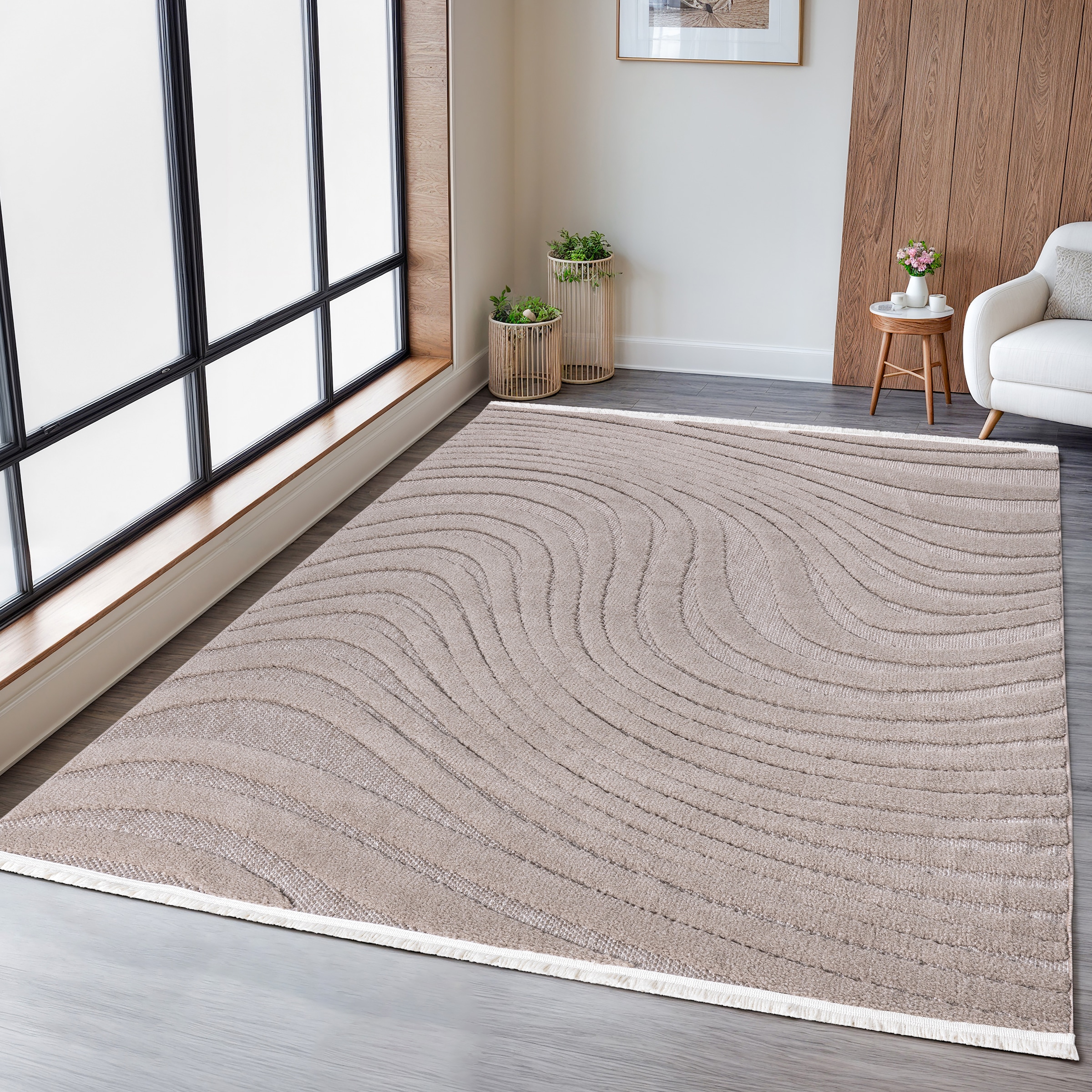 GOODproduct Teppich »Samelia mit Fransen, Wellendesign, Balkon, Camping« rechteckig 6 mm Höhe Hoch-Tief-Struktur, In- und Outdoor geeignet für Küche oder Esszimmer