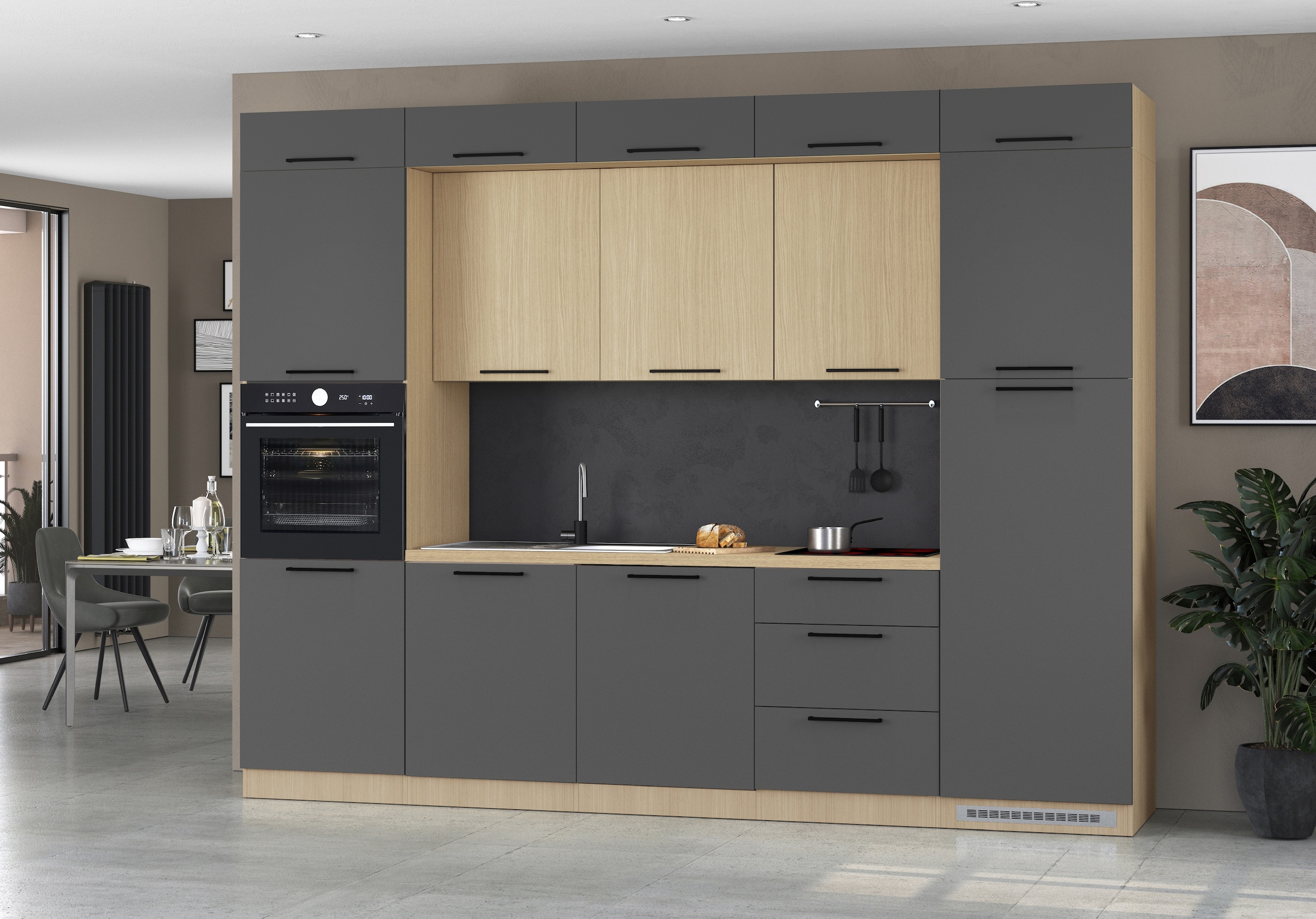 KOCHSTATION Kitchenette »Luna, Einbauküche, Zeilenküche, mit Soft-Close Funktion, Made in Italy« Breite 300 cm ohne E-Geräte, mit Spüle+Siphon und Aufsatz