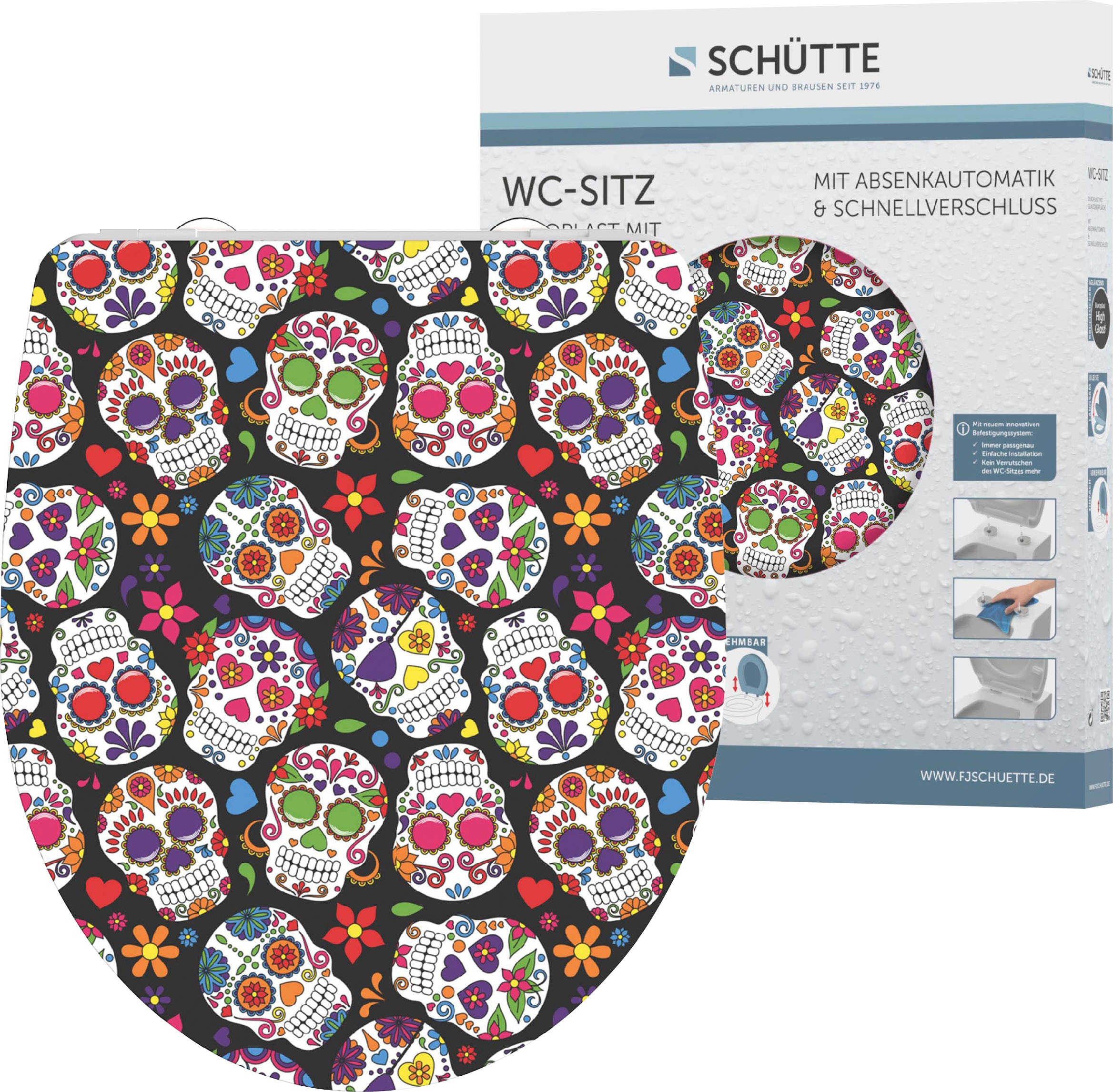 Image of Schütte WC-Sitz "Crazy Skull" Duroplast,mit Absenkautomatik und Schnellverschluss, High Gloss