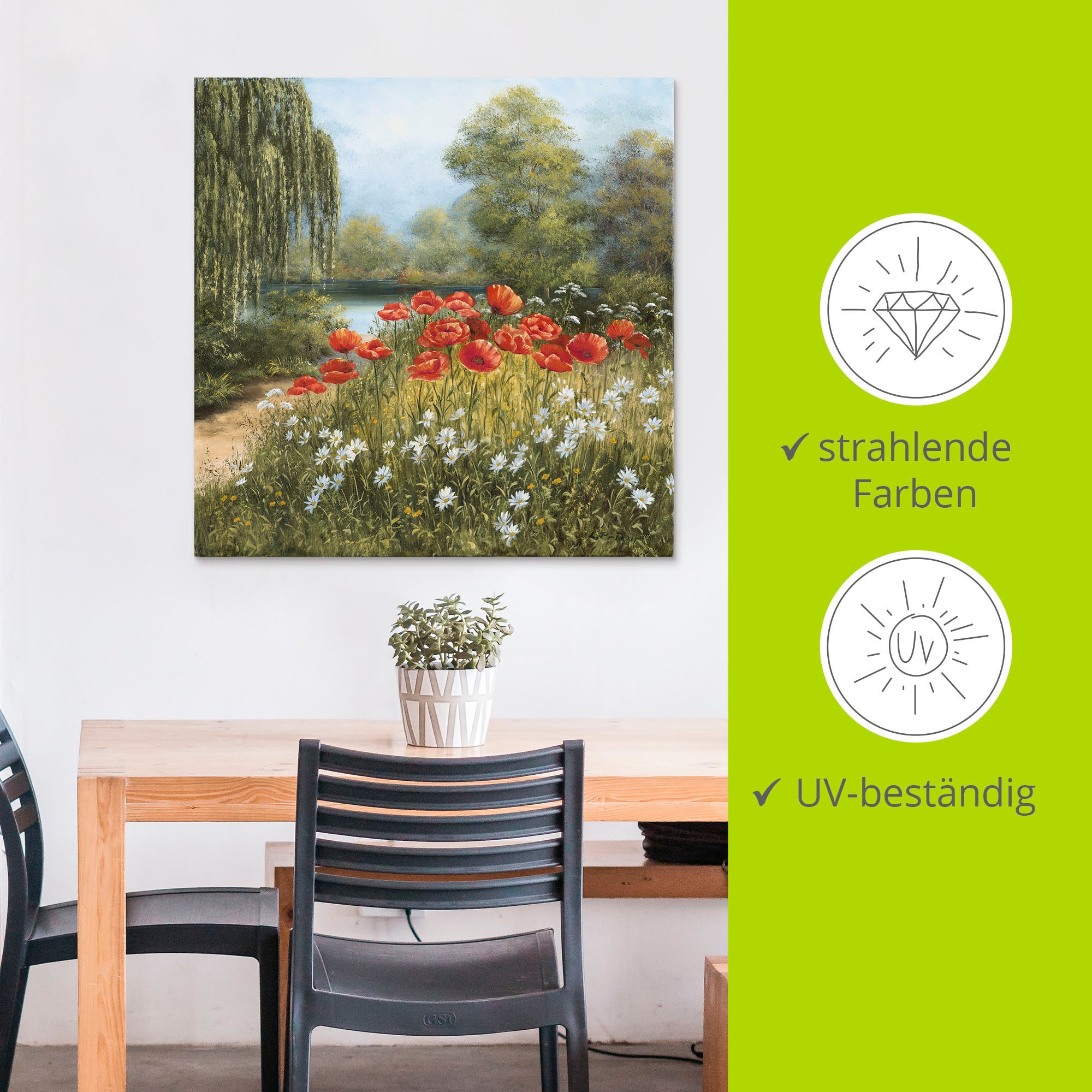 Artland Wandbild »Mohnwiese am See«, Blumenwiese, (1 St.), als Alubild, Outdoorbild, Leinwandbild, Poster in verschied. Grössen
