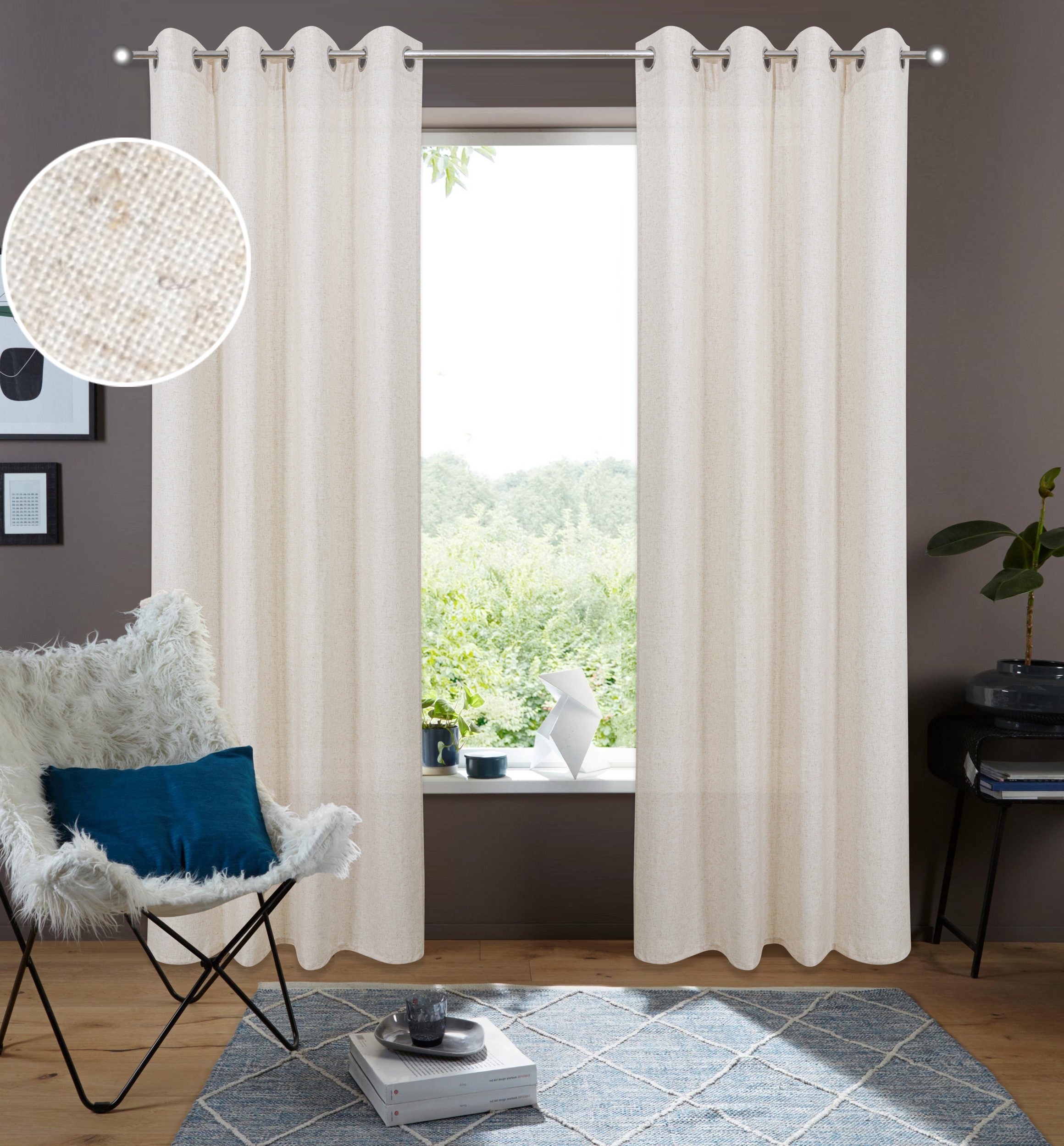 Image of GOODproduct Gardine "Rudy" Ösen 2 Stk. tlg. Halbtransparent, Leinenlook, Polyester-Leinen-Mischung, 2er Set