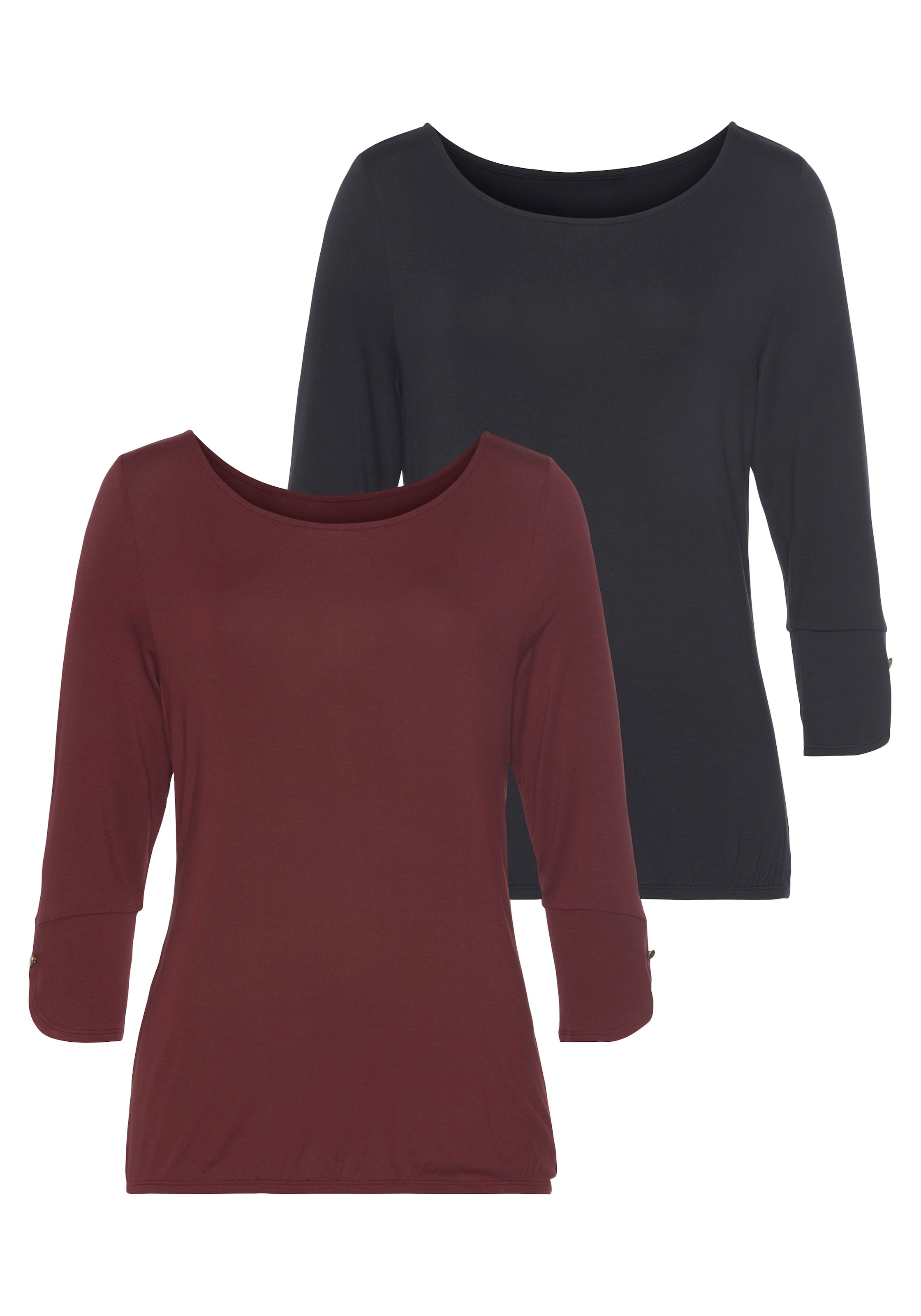Image of Vivance 3/4-Arm-Shirt "mit Manschetten und goldfarbenen Knöpfen" 2er-Pack, aus elastischem Viskose Jersey