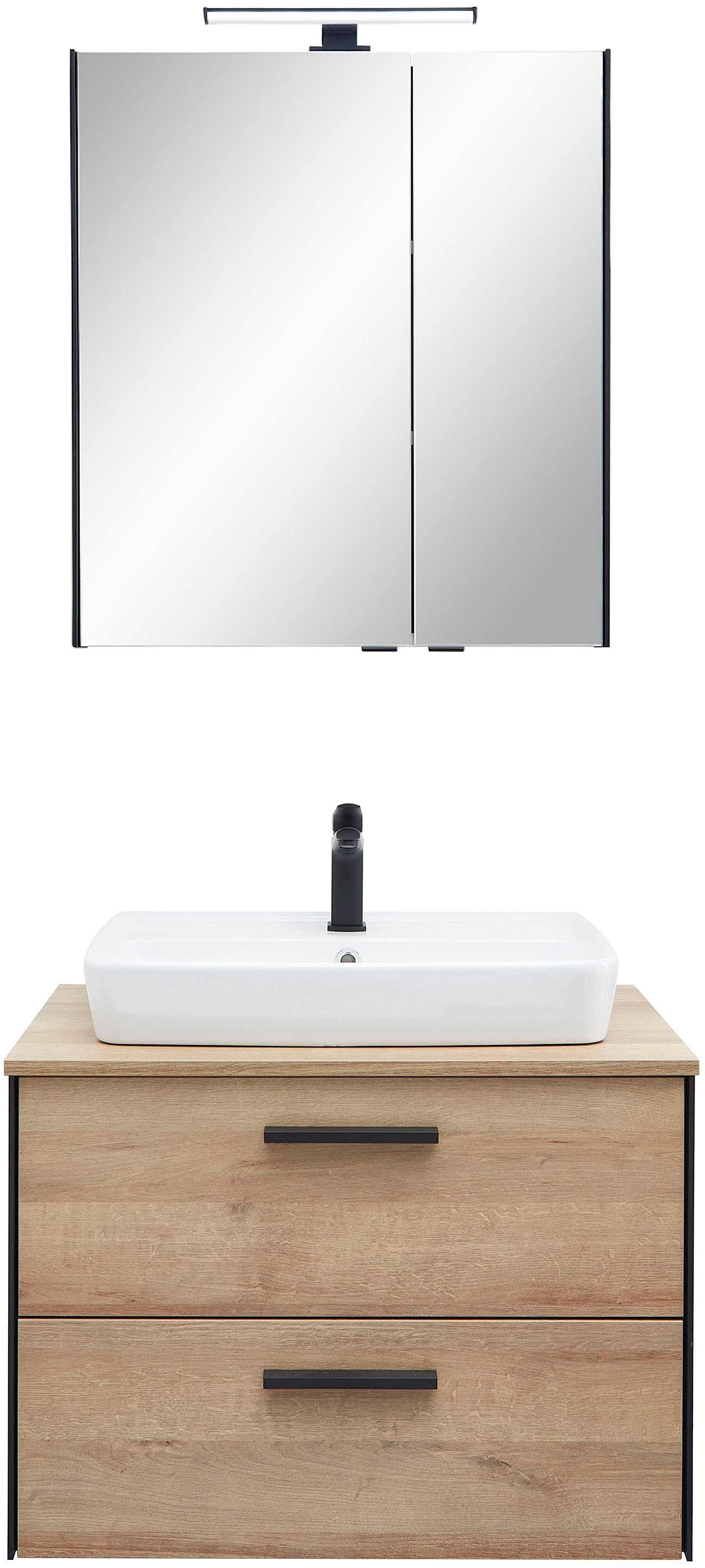 Image of Saphir Badmöbel-Set "Quickset 395 2-teilig, Keramik-Aufsatzbecken mit LED-Spiegelschrank" 4 Stk. tlg.