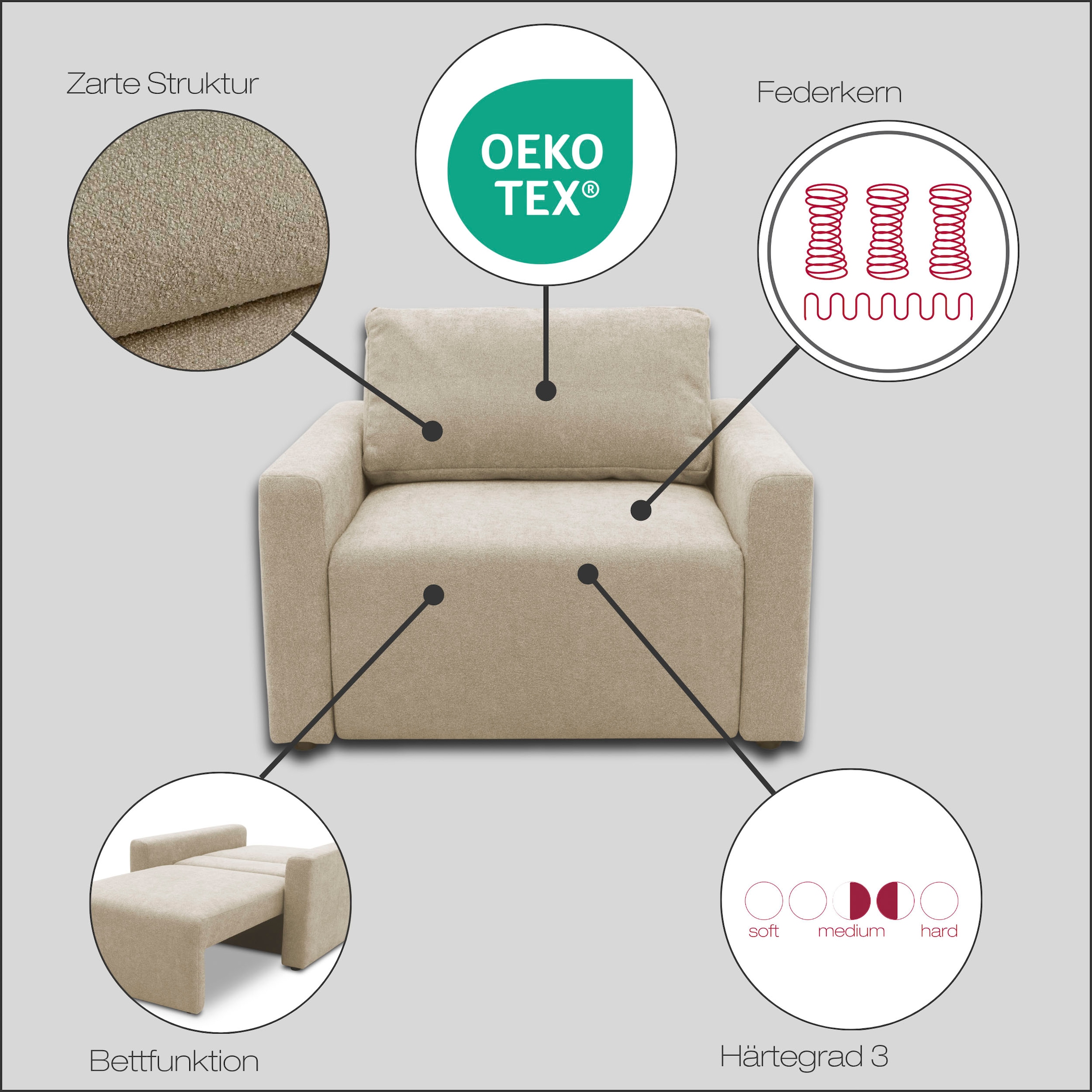 DOMO collection Sessel »Sintra ausklappbar zur Schlaffunktion, mit Rückenkissen« Feinstruktur, lachs