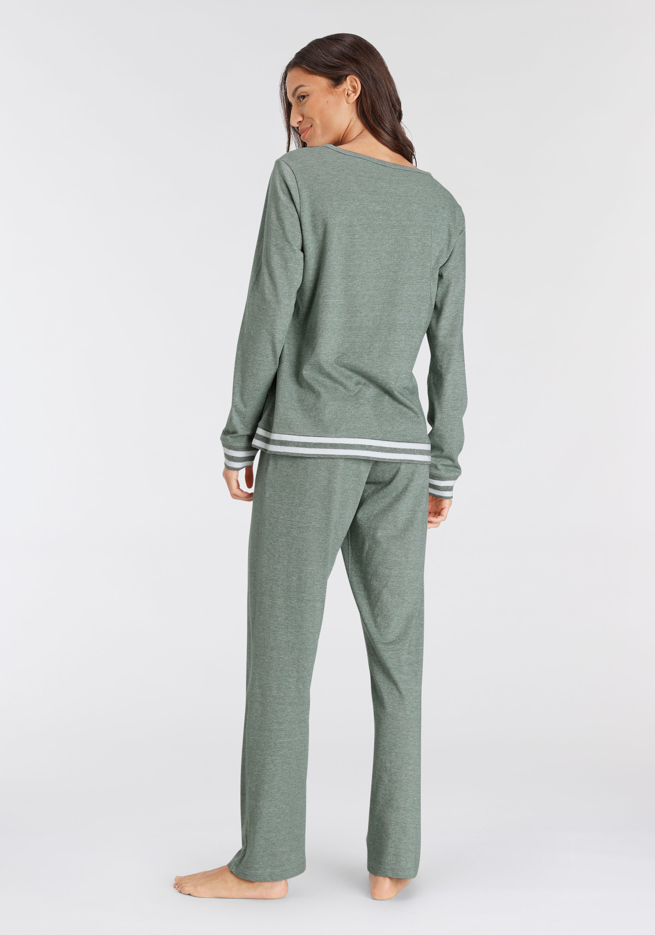 Vivance Dreams Pyjama, (2 tlg.), mit gestreiften Bündchen