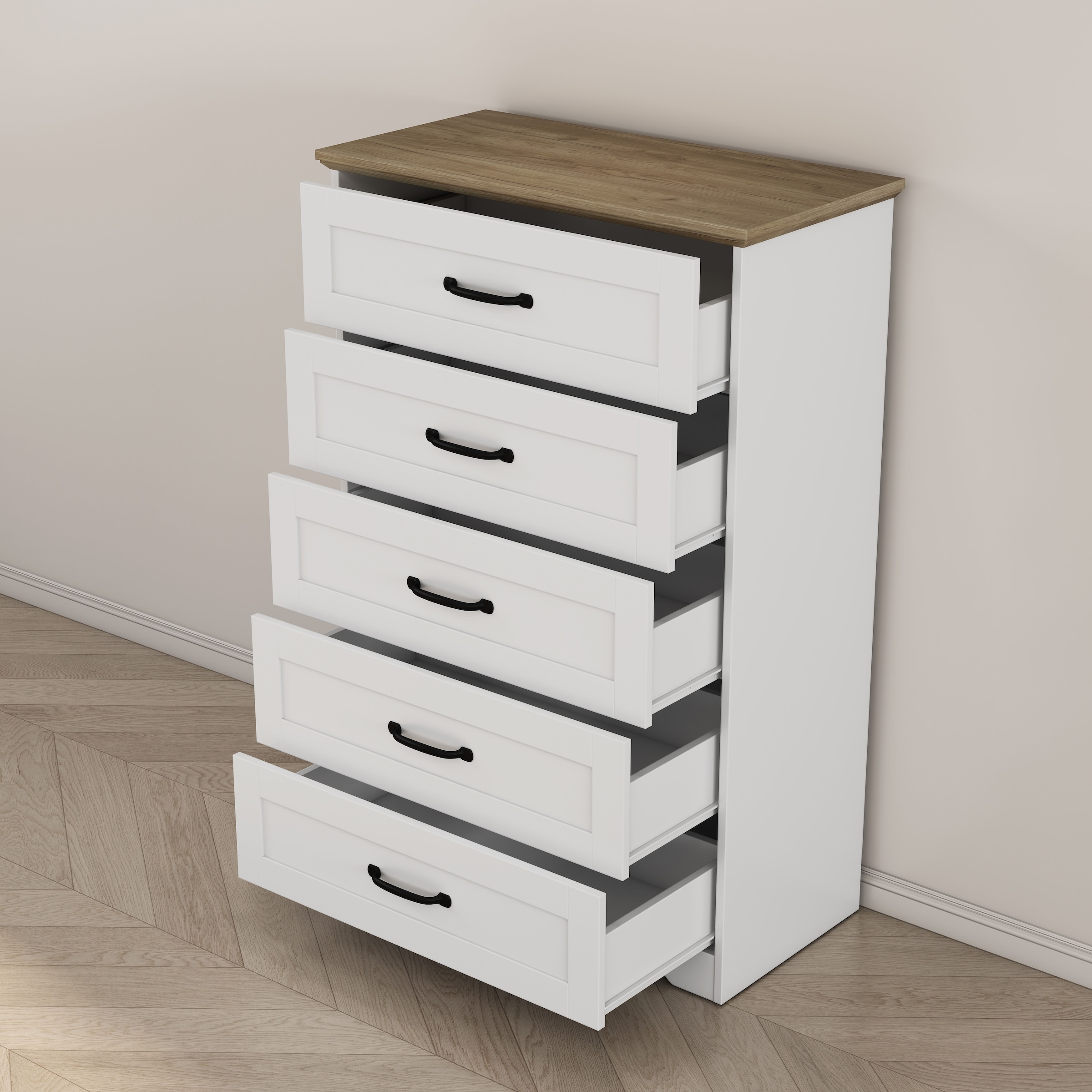 GOODproduct Schubkastenkommode »Emmilia Sideboard im Landhaus Design« Kommode mit viel Stauraum im Schlafzimmer,  Schubladenschrank Sideboard Wäscheschrank Skandi Design