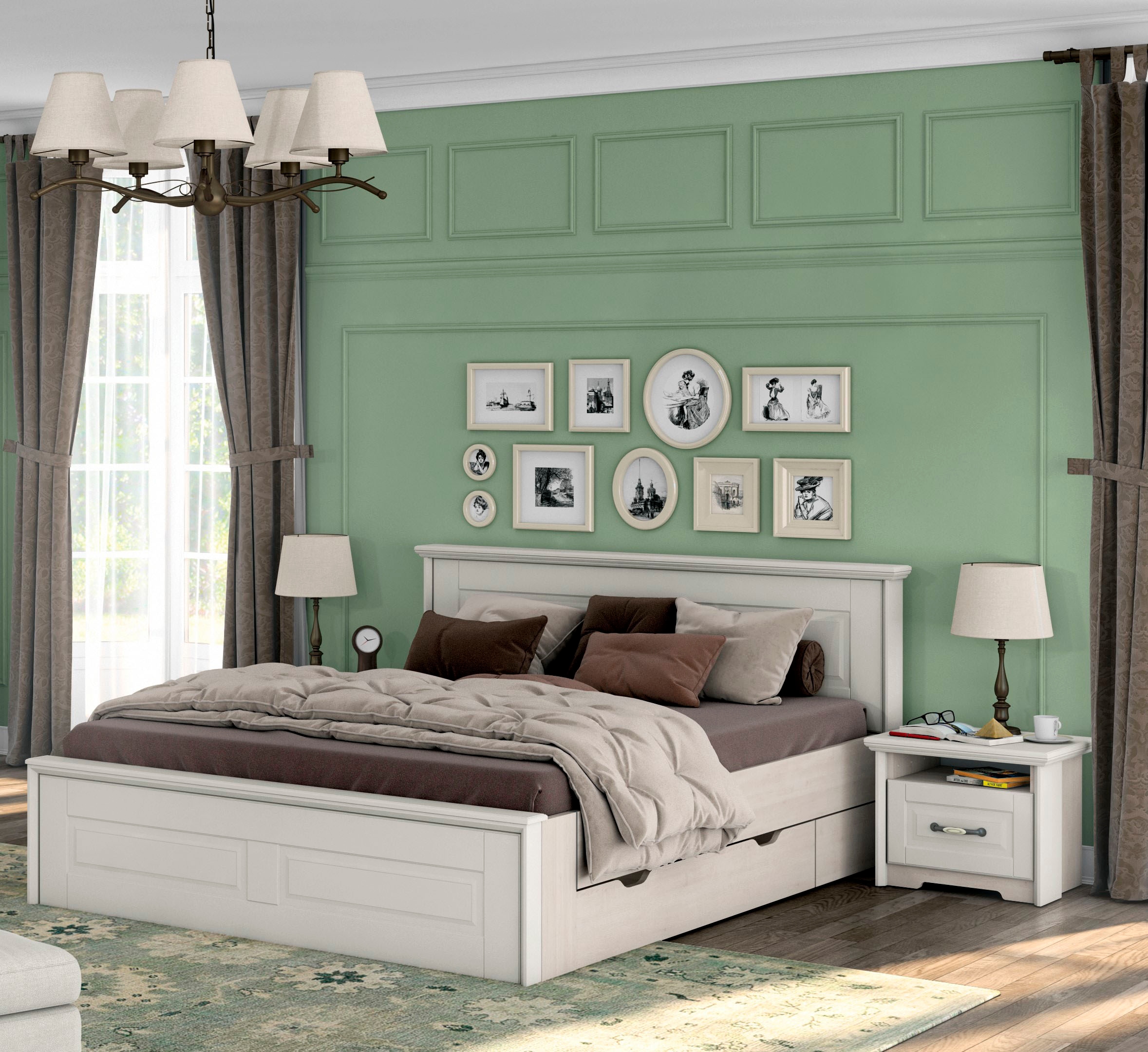 GOODproduct Nachtkommode »Evergreen, Masse: B/T/H 56/42/45cm, Soft-Close-Funktion« 1 offenes Fach und 1 Schublade mit dekoriertem Metallgriff,  im klassischen Landhausstil,FSC-zertifiziert,hochwertige UV Lackierung