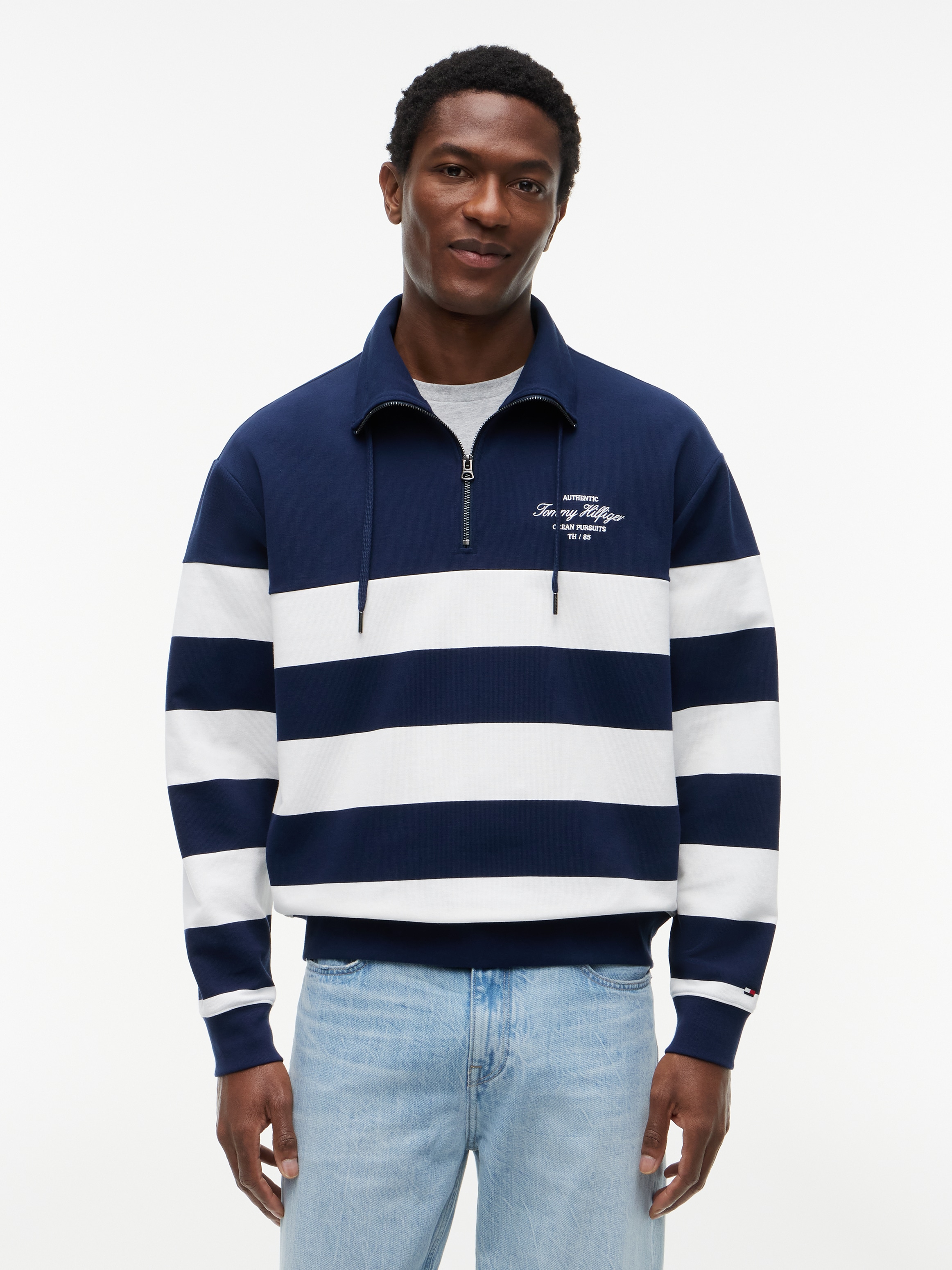 Image of Tommy Hilfiger Sweatshirt "NAUTICAL BLOCK STRIPE 1/4 ZIP", mit Streifen, Mock Neck und Quarter-Zip