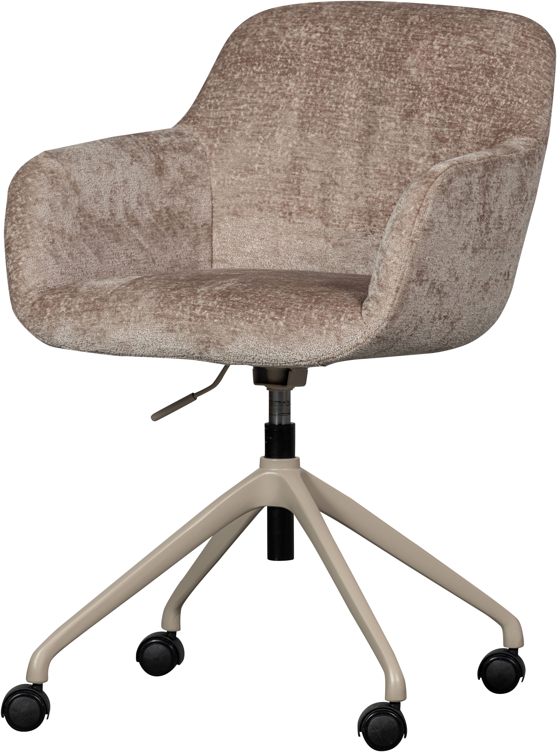 Image of WOOOD Drehstuhl "Morros mit Chenille-Bezug höhenverstellbar, B 57 x T 60 x H 88 cm" () mit Rollen, Sitzhöhe einstellbar, Tragkraft 100 kg, Pfleiglicht