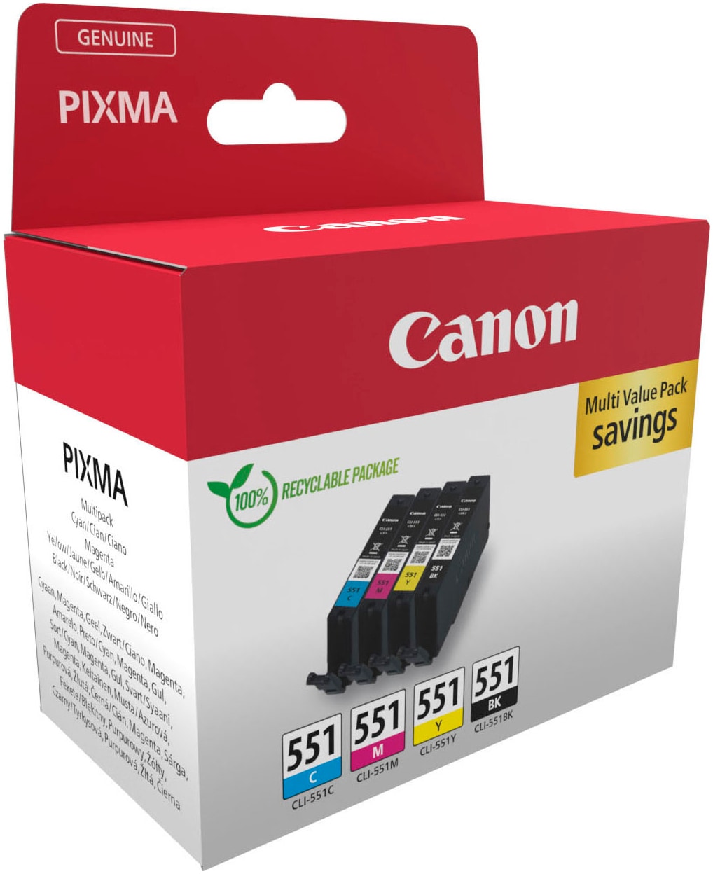 Canon Tintenpatrone »CLI-551 BK/C/M/Y Multipack«, (Packung, 4 St.)