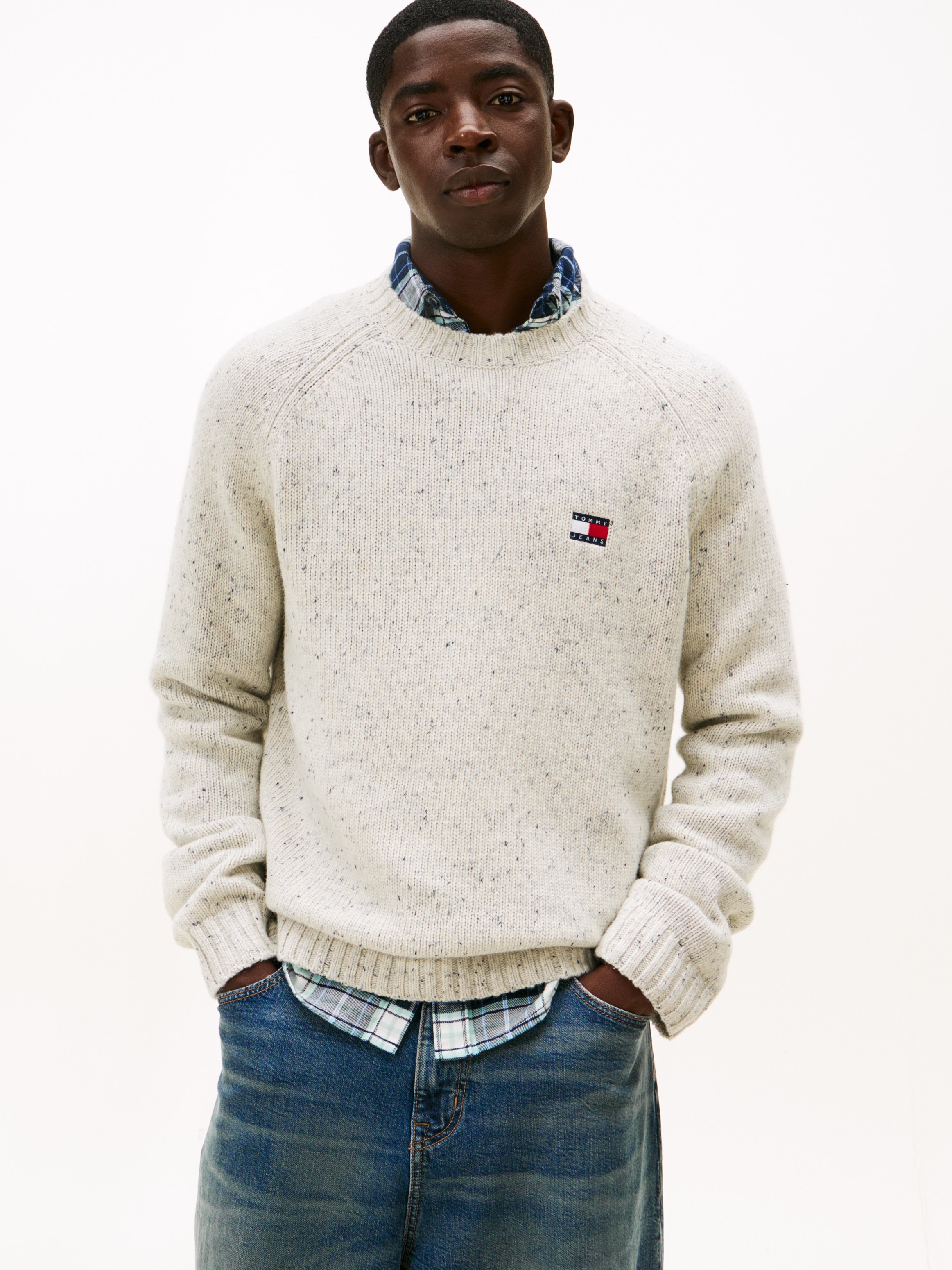 Image of Tommy Jeans Rundhalspullover "TJM REGULAR BADGE" melierte Optik