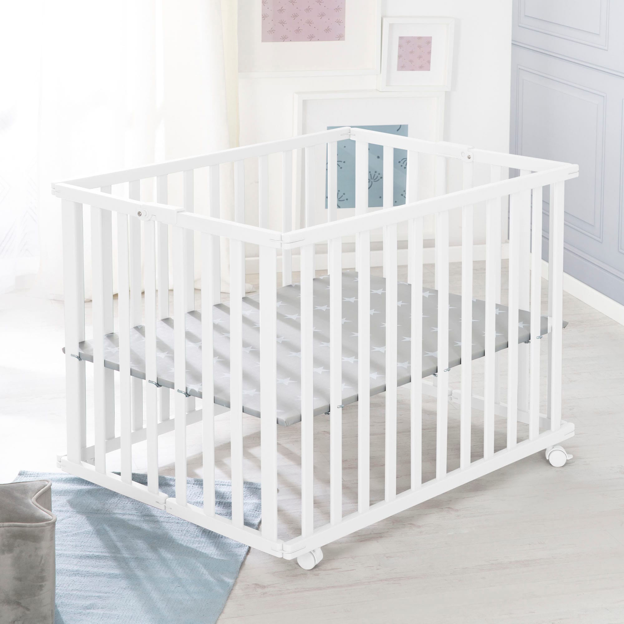 roba® Laufgitter »Little Stars, weiss, 74x100 cm«, mit Folienboden