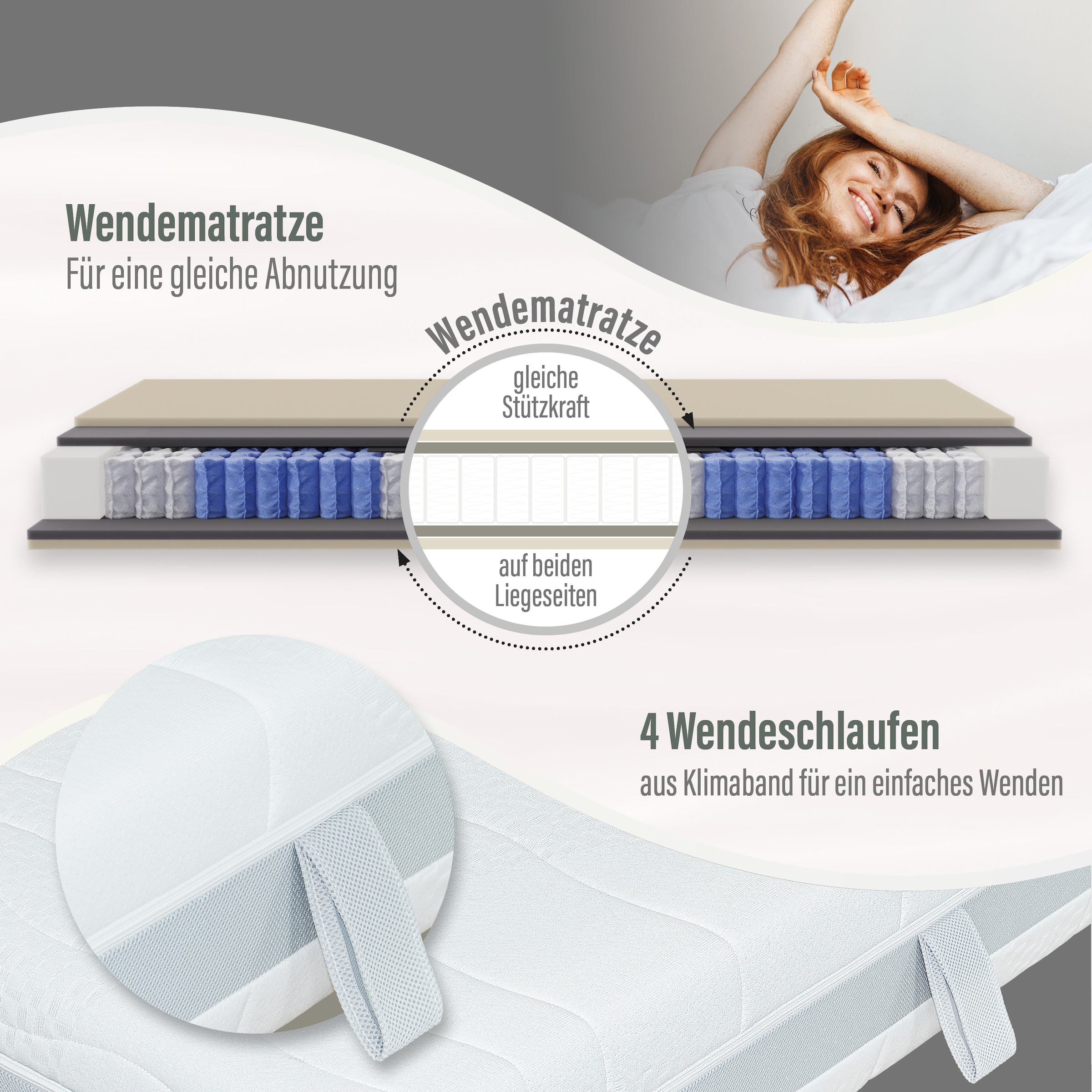 Beco Matelas à ressorts ensachés »Feel Like Latex TWIN - GOLD, Matratze 90x200 cm, 140x200 cm und mehr« 22 cm hoch 500 Federn 1 cuis tlg. matelas hybride premium pour un confort de sommeil optimal, respirant