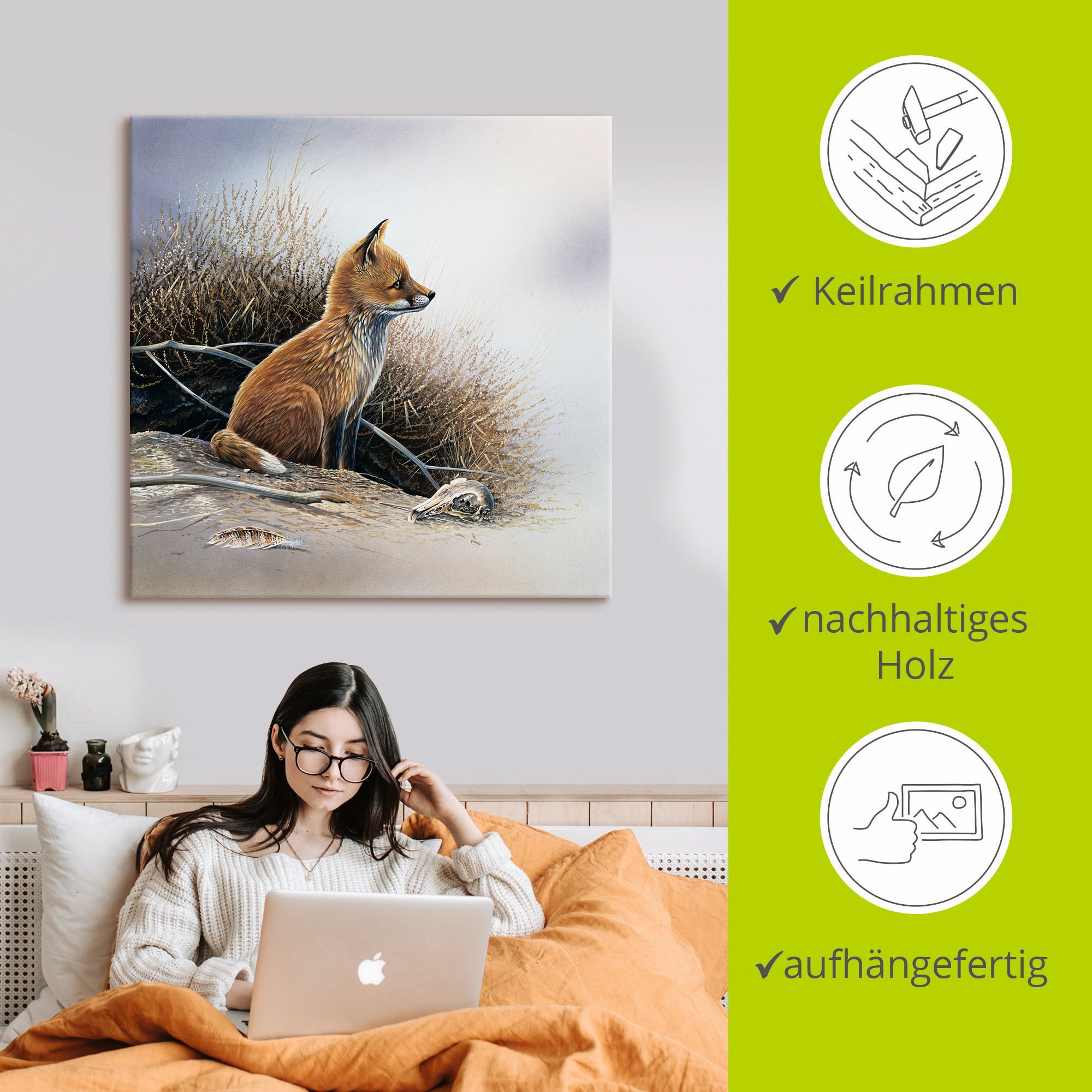 Artland Tableau sur toile »Kleiner Fuchs« 1 cuis tlg. auf Holzrahmen gespannt