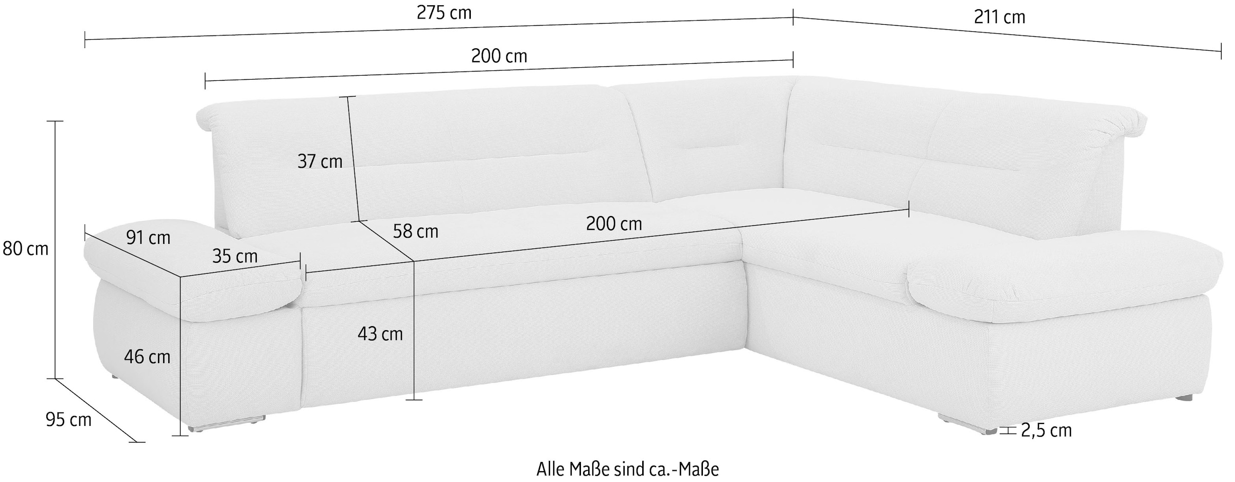 INOSIGN Ecksofa »Avesa L-Form« Wahlweise mit Arm- und Bettfunktion, B/T/H: 275/211/80 cm
