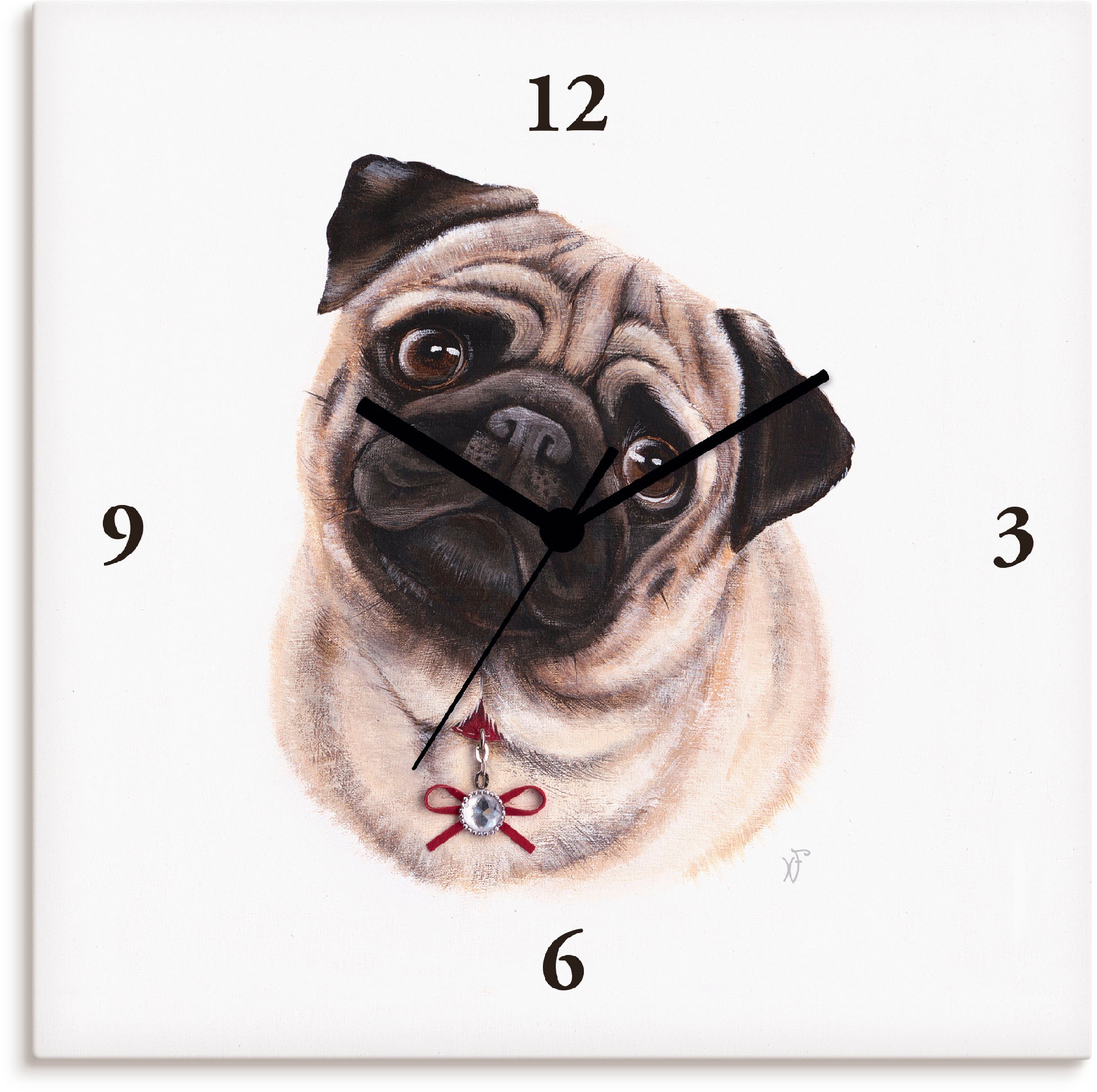 Image of Artland Wanduhr »Mops mit Diamanten«, lautlos, ohne Tickgeräusche, nicht tickend, geräuschlos - wählbar: Funkuhr o. Quarzuhr, moderne Uhr für Wohnzimmer, Küche etc. - Stil: modern bei Ackermann Versand Schweiz