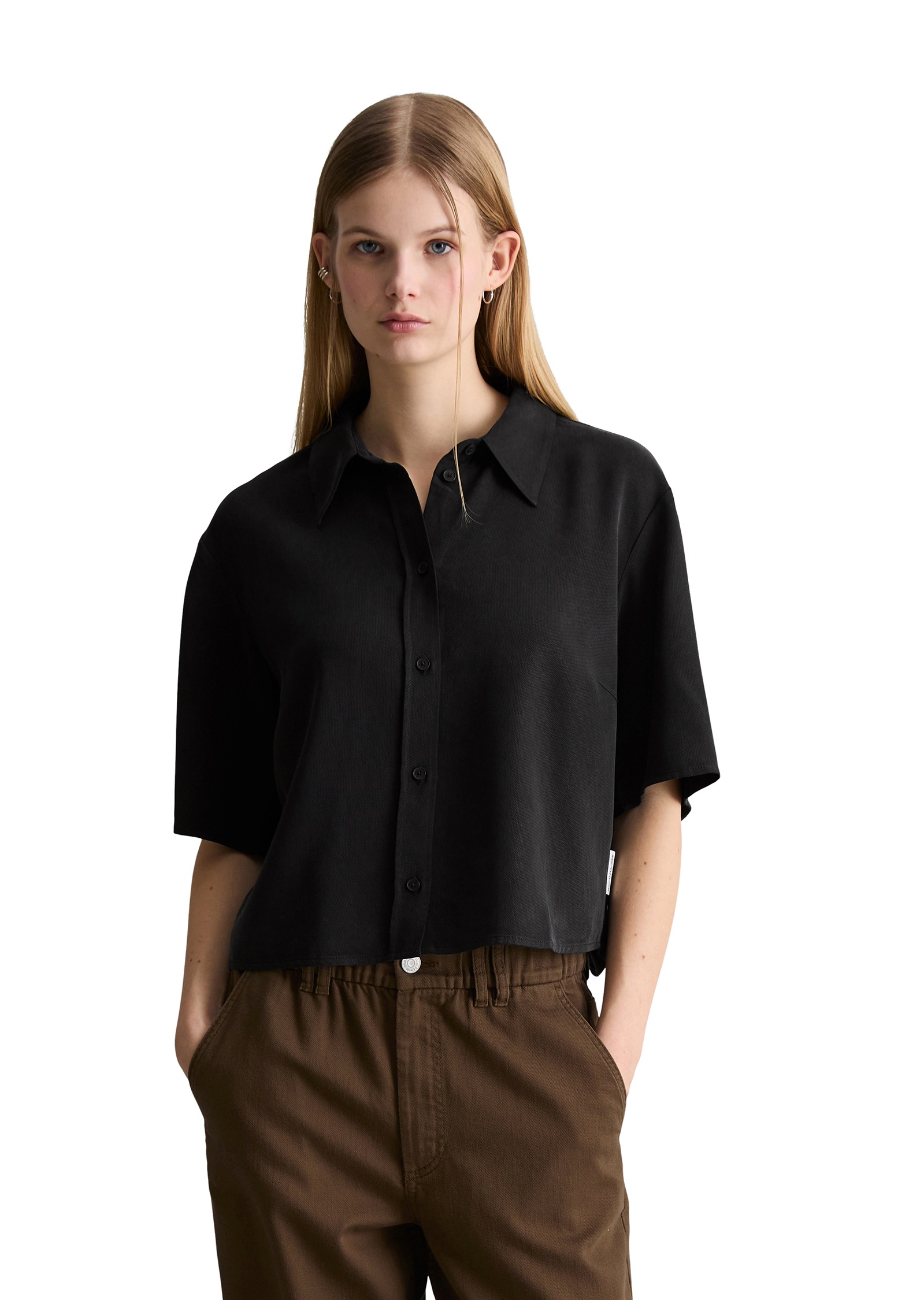 Image of Marc OPolo DENIM Kurzarmbluse Croped, relaxed fit
