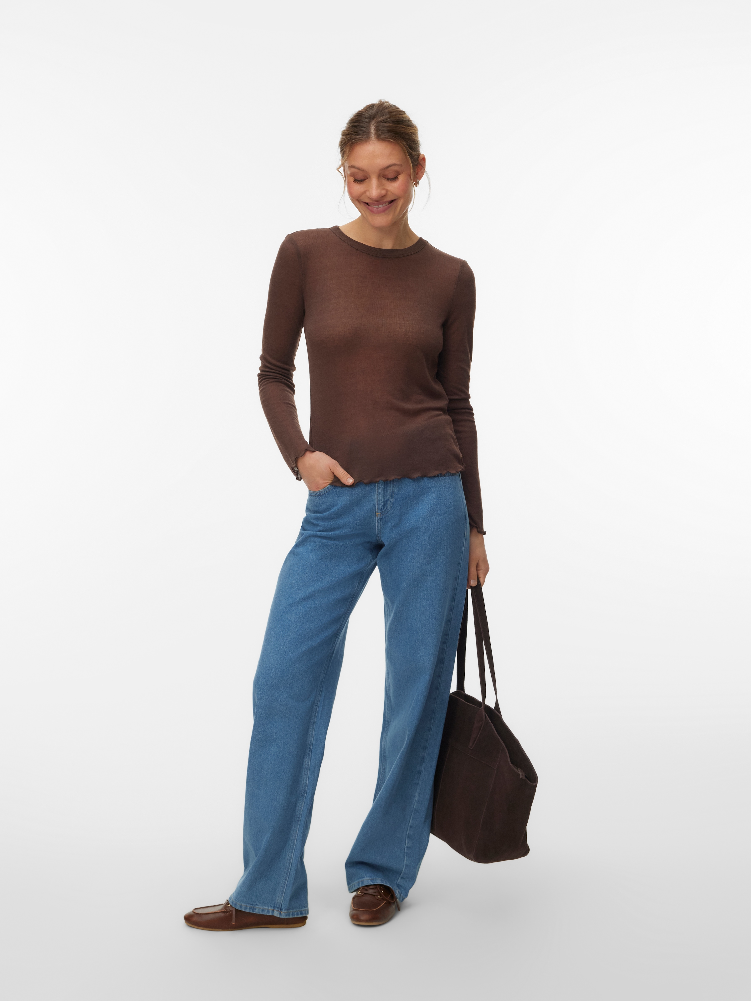 Vero Moda T-shirt à manches longues »VMARIEL LS TOP JRS NOOS« Materialmix, gewellter Saum