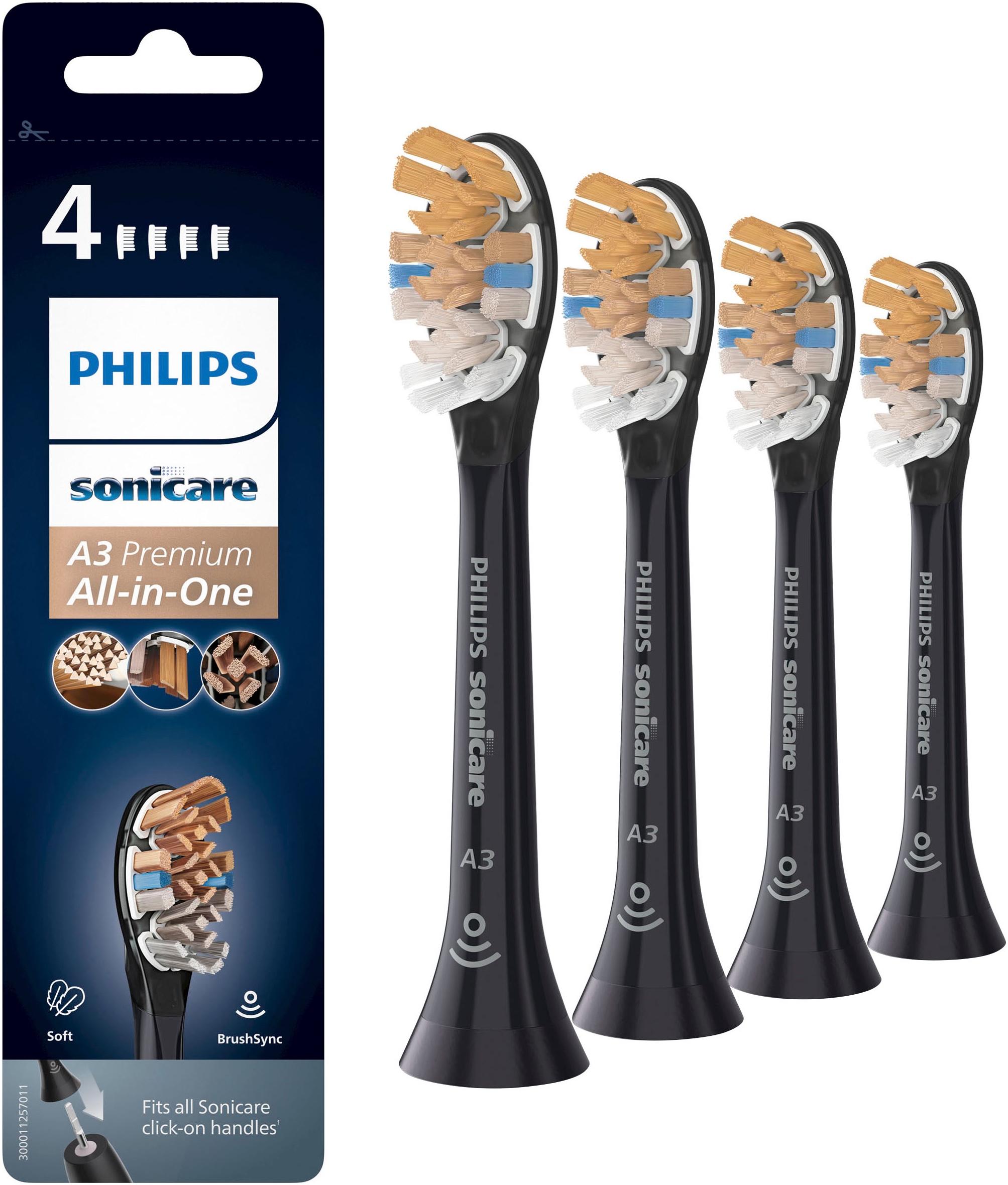 Philips Sonicare Aufsteckbürsten »A3 Premium All-in-One«, aufsteckbar, BrushSync-fähig, Standardgrösse